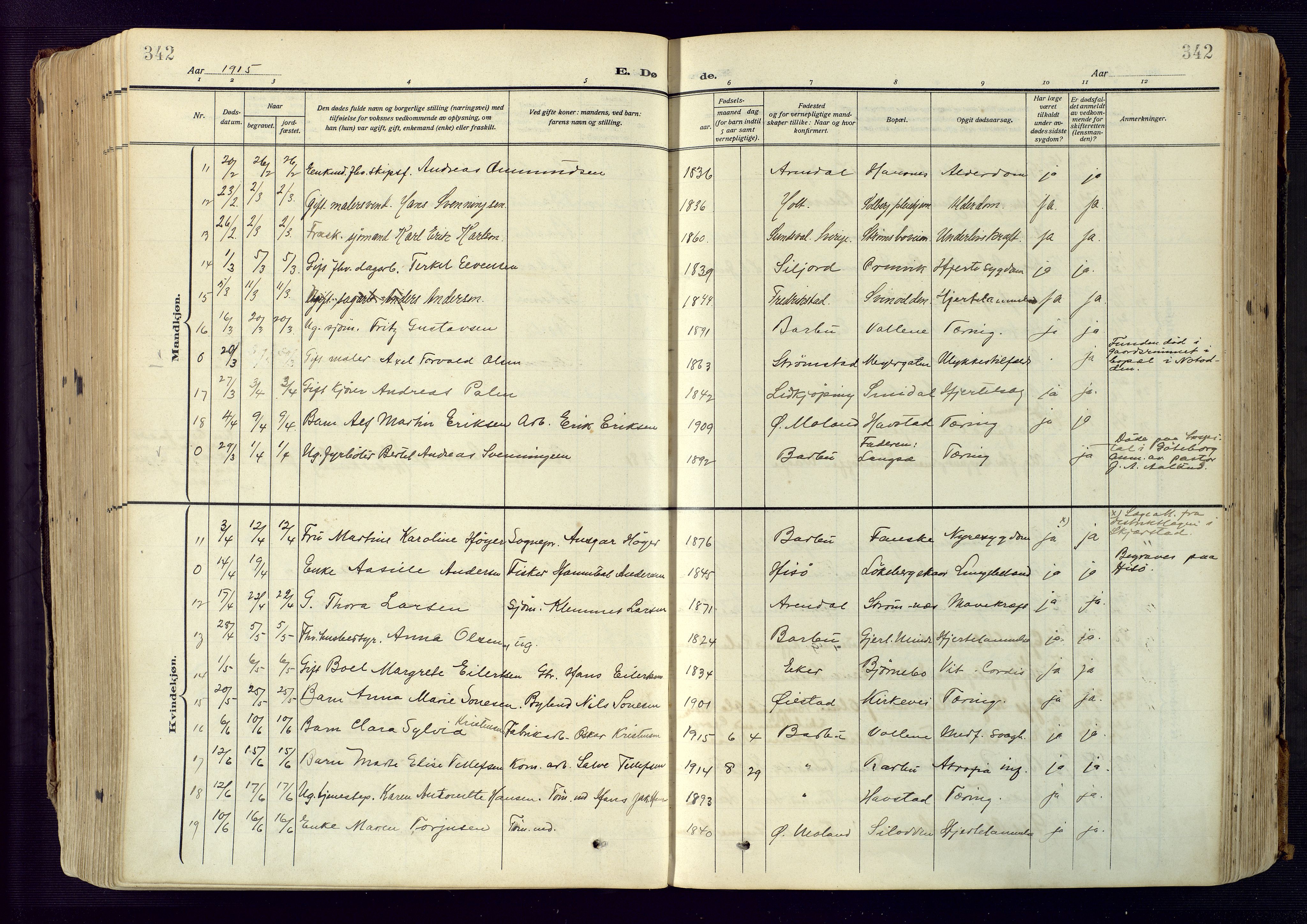 Barbu sokneprestkontor, AV/SAK-1111-0003/F/Fa/L0006: Ministerialbok nr. A 6, 1910-1929, s. 342
