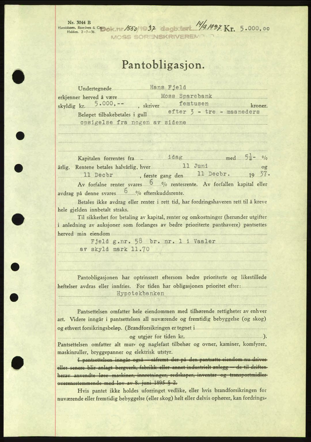 Moss sorenskriveri, SAO/A-10168: Pantebok nr. B4, 1937-1938, Dagboknr: 1550/1937