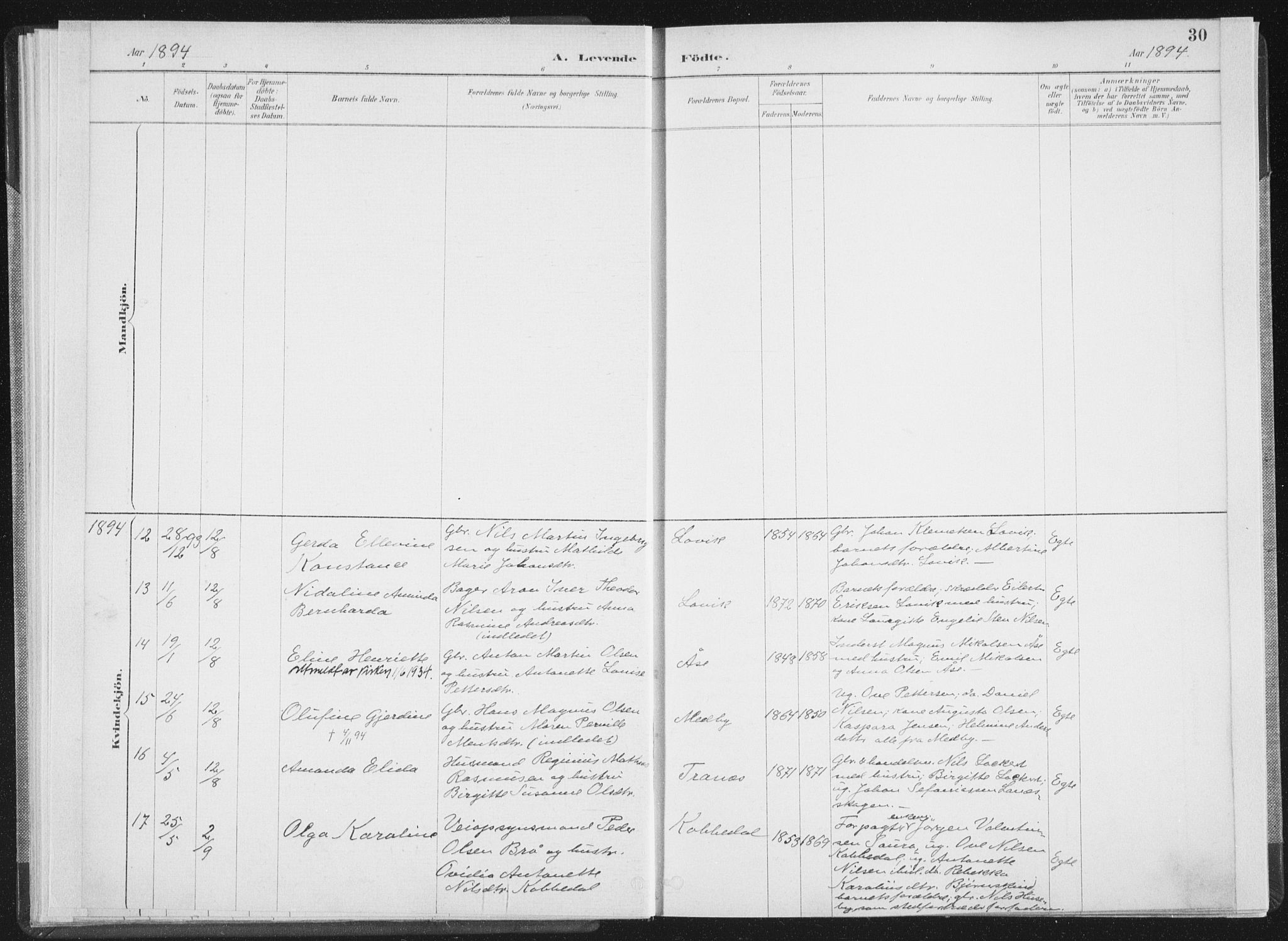 Ministerialprotokoller, klokkerbøker og fødselsregistre - Nordland, SAT/A-1459/898/L1422: Ministerialbok nr. 898A02, 1887-1908, s. 30