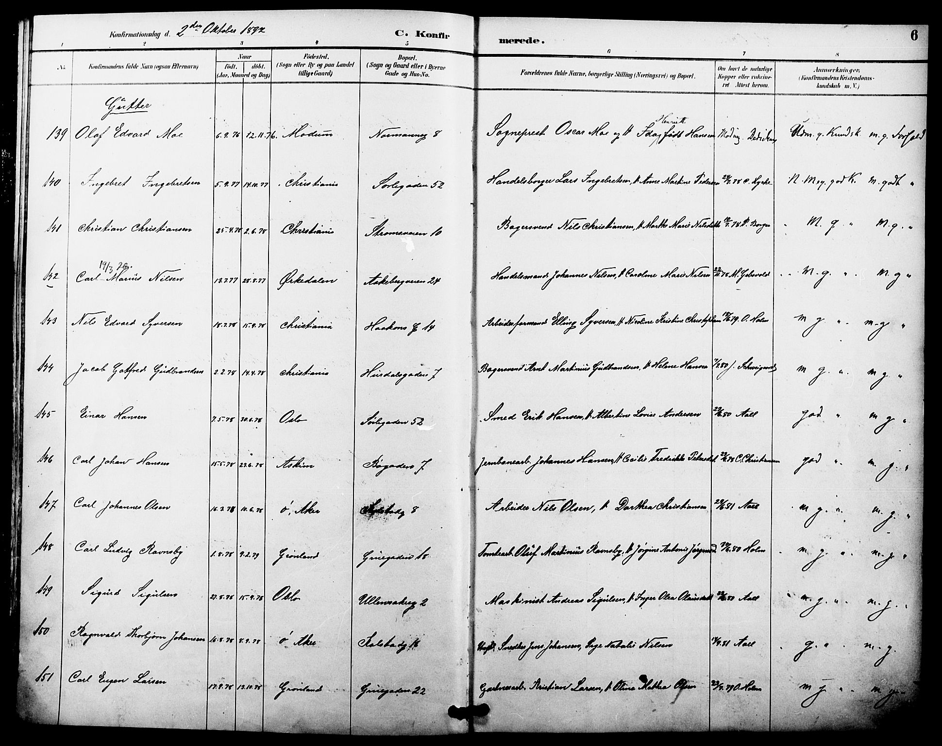Kampen prestekontor Kirkebøker, AV/SAO-A-10853/F/Fa/L0008: Ministerialbok nr. I 8, 1892-1902, s. 6
