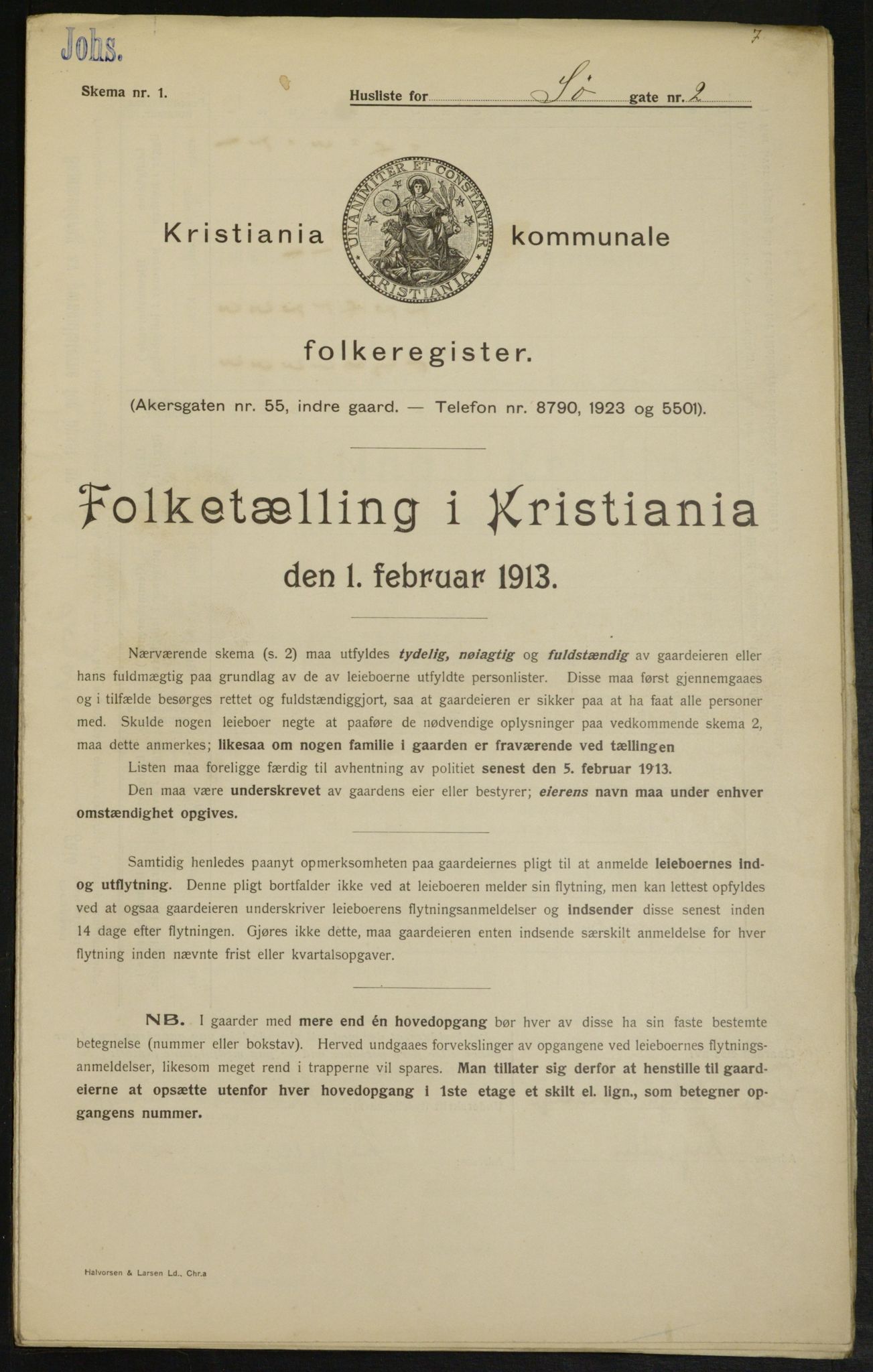 OBA, Kommunal folketelling 1.2.1913 for Kristiania, 1913, s. 95107