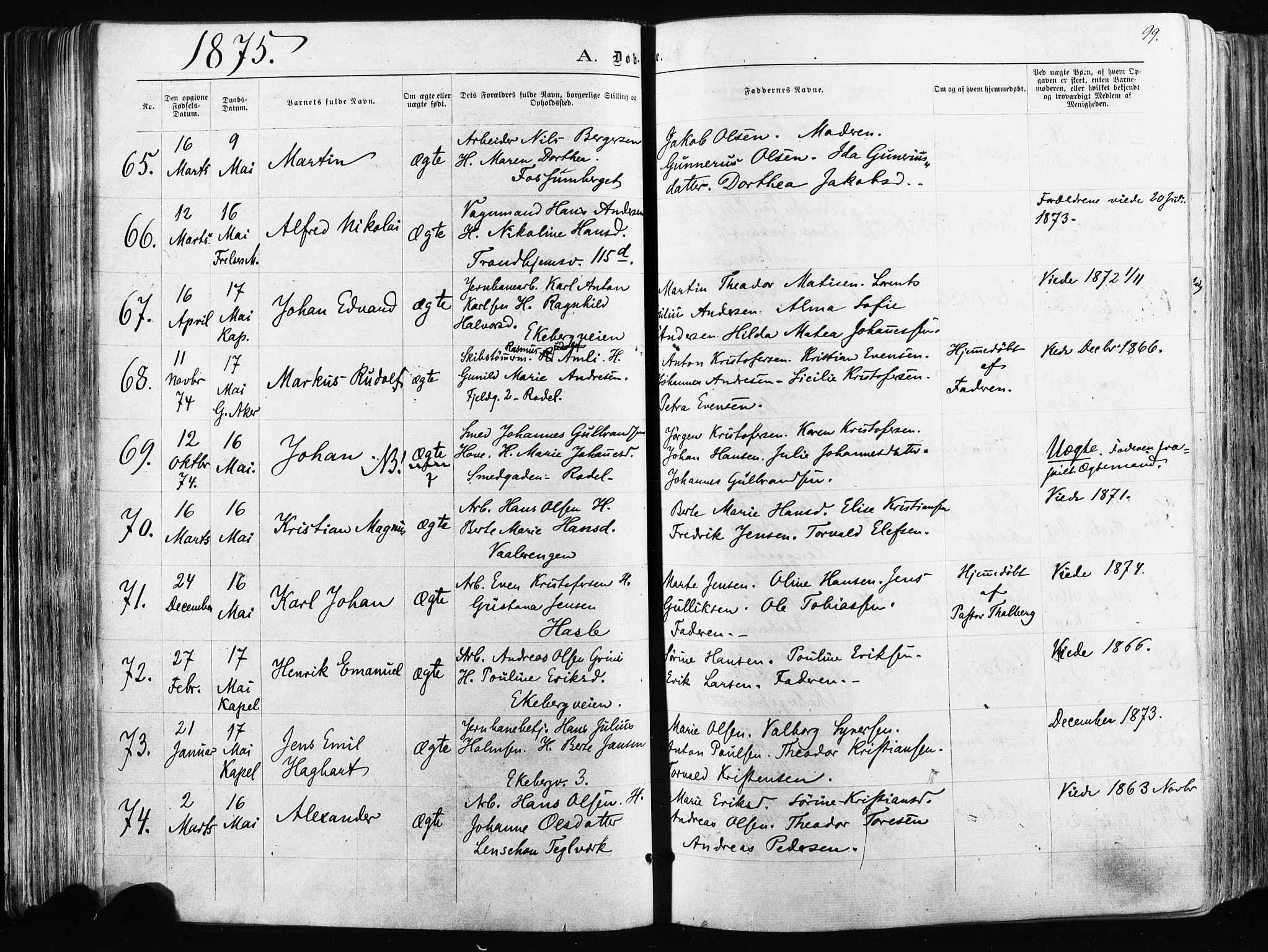 Østre Aker prestekontor Kirkebøker, AV/SAO-A-10840/F/Fa/L0003: Ministerialbok nr. I 3, 1869-1875, s. 99