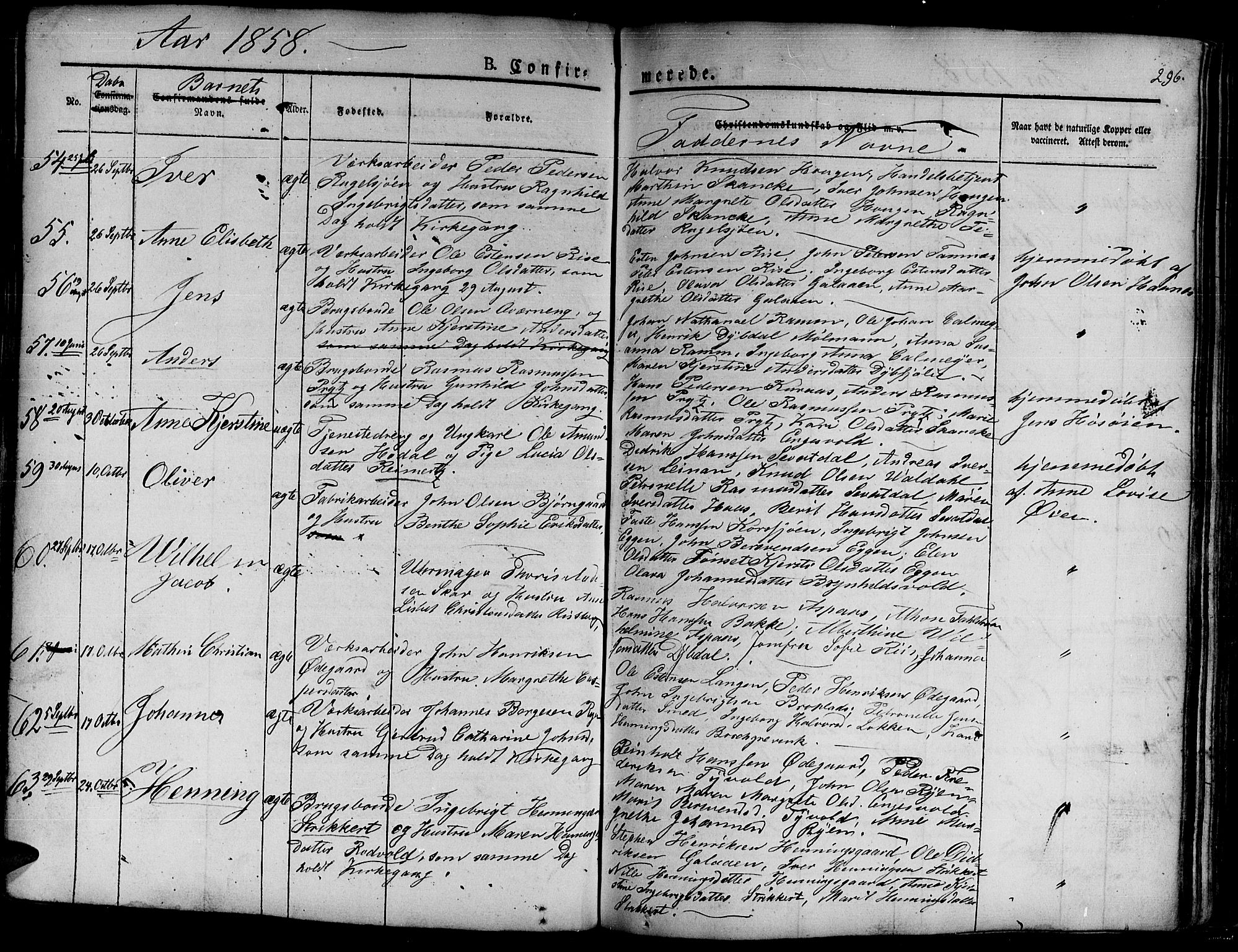 Ministerialprotokoller, klokkerbøker og fødselsregistre - Sør-Trøndelag, SAT/A-1456/681/L0938: Klokkerbok nr. 681C02, 1829-1879, s. 296