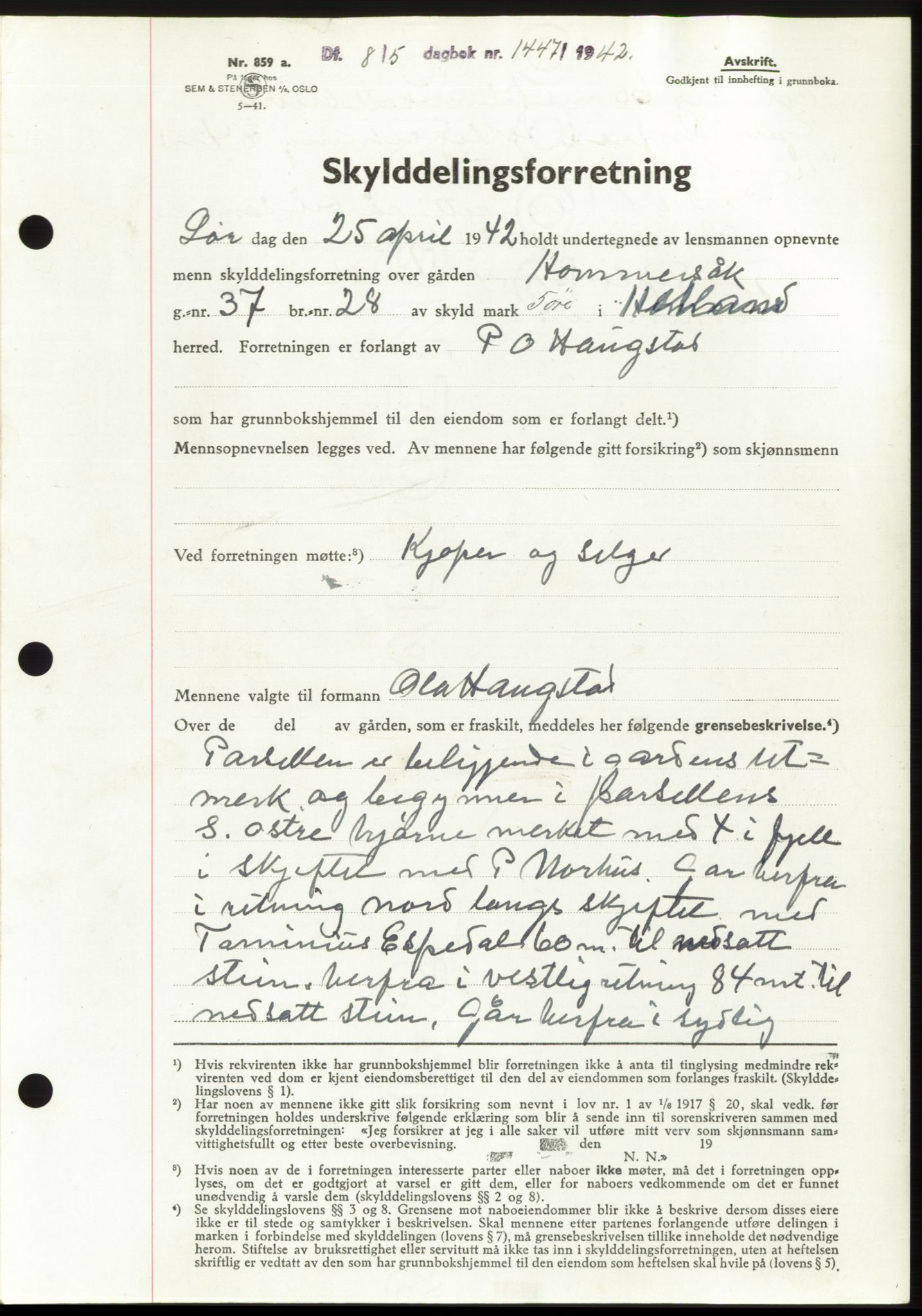 Jæren sorenskriveri, SAST/A-100310/03/G/Gba/L0082: Pantebok, 1942-1942, Dagboknr: 1447/1942