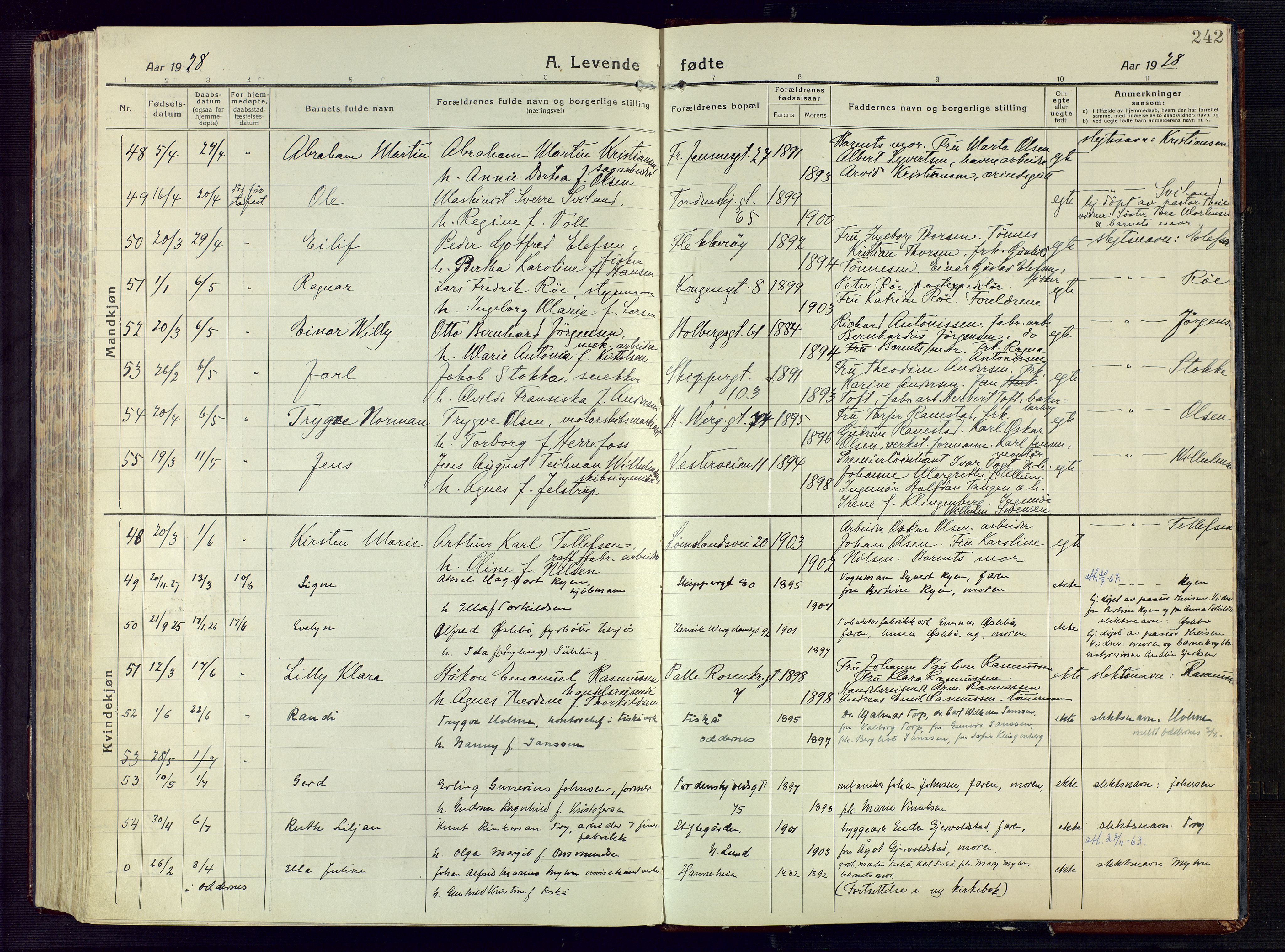 Kristiansand domprosti, AV/SAK-1112-0006/F/Fa/L0024: Ministerialbok nr. A 23, 1918-1928, s. 242