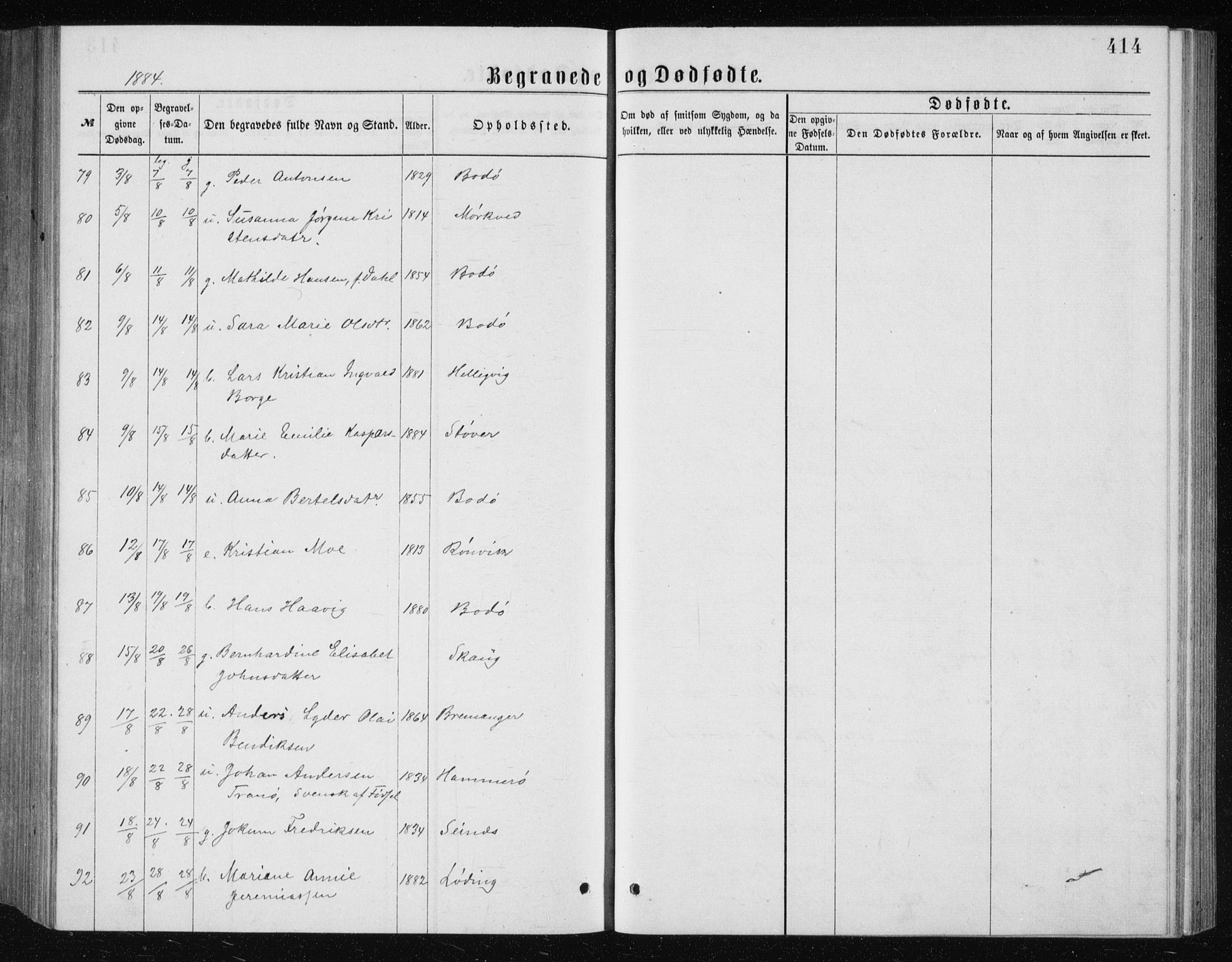 Ministerialprotokoller, klokkerbøker og fødselsregistre - Nordland, AV/SAT-A-1459/801/L0031: Klokkerbok nr. 801C06, 1883-1887, s. 414