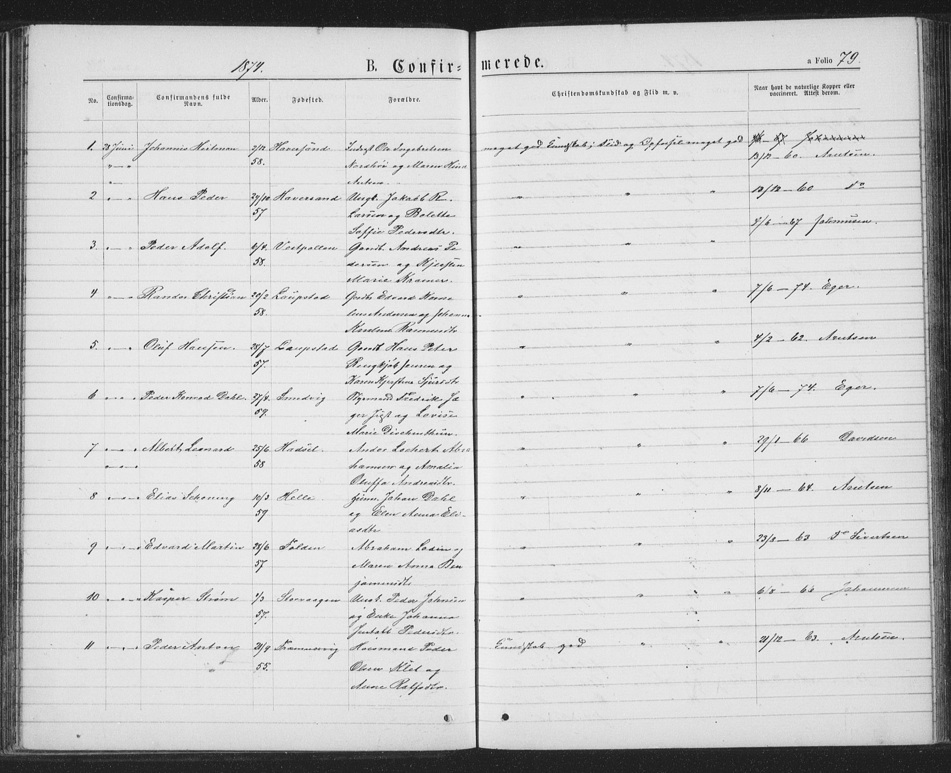 Ministerialprotokoller, klokkerbøker og fødselsregistre - Nordland, SAT/A-1459/874/L1074: Klokkerbok nr. 874C03, 1870-1876, s. 79