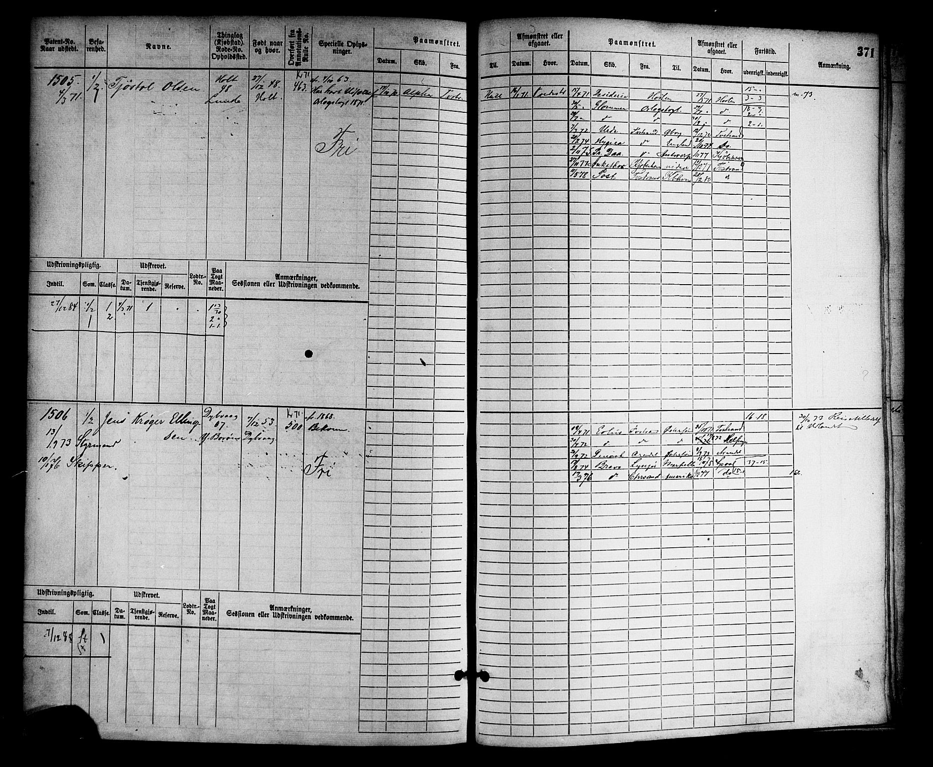 Tvedestrand mønstringskrets, SAK/2031-0011/F/Fb/L0002: Hovedrulle nr 767-1528, R-3, 1868-1900, s. 380