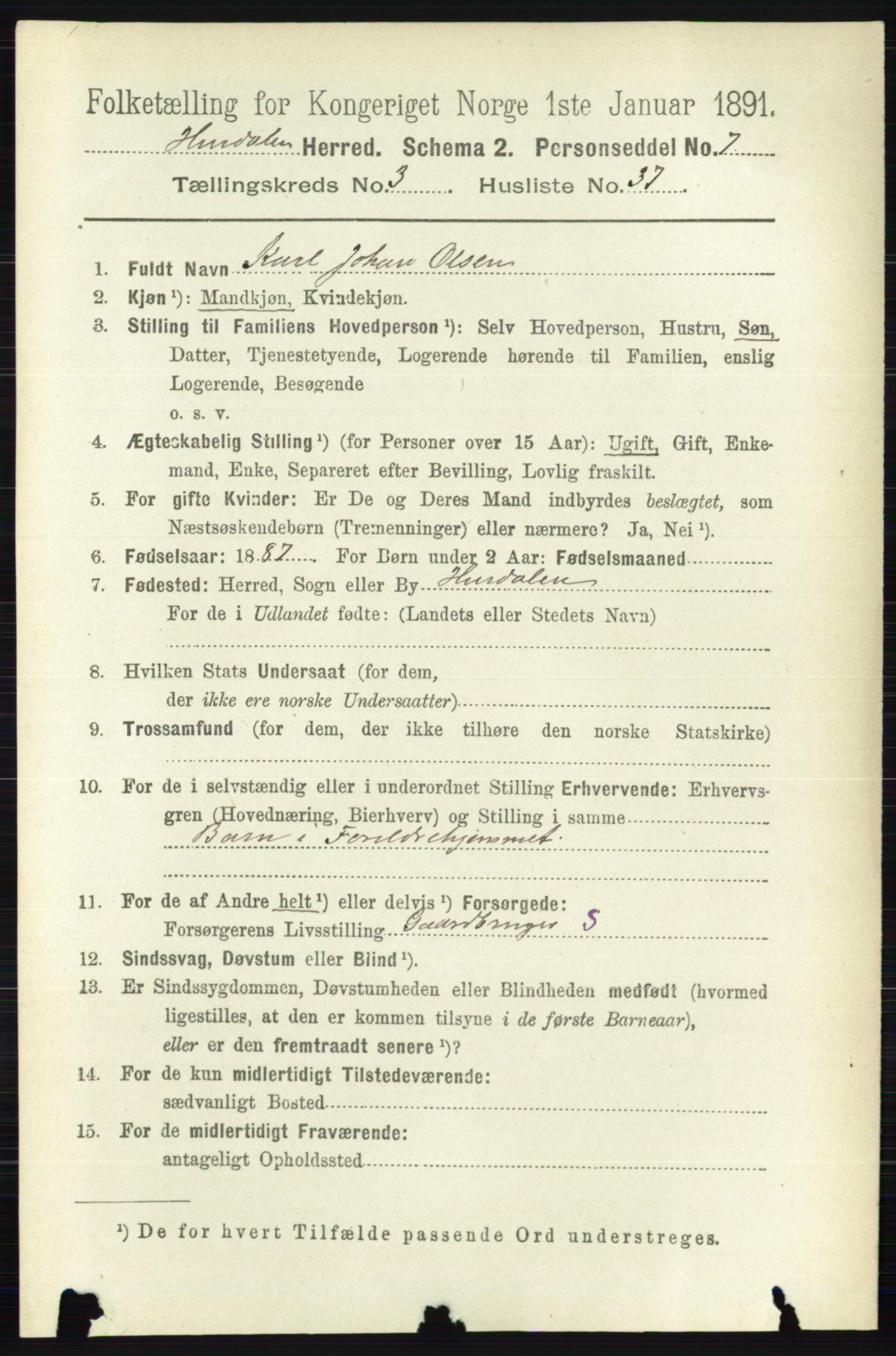 RA, Folketelling 1891 for 0239 Hurdal herred, 1891, s. 1319