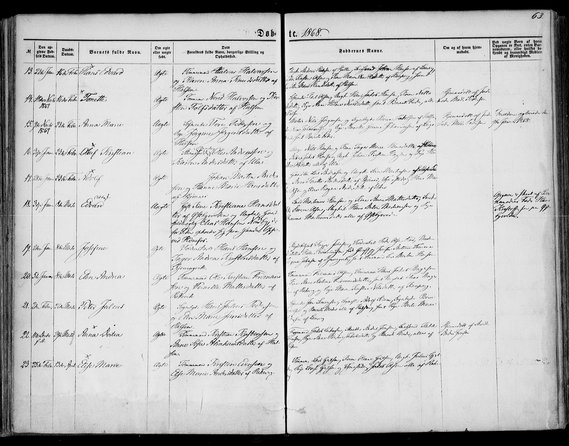 Tjølling kirkebøker, AV/SAKO-A-60/F/Fa/L0007: Ministerialbok nr. 7, 1860-1876, s. 63