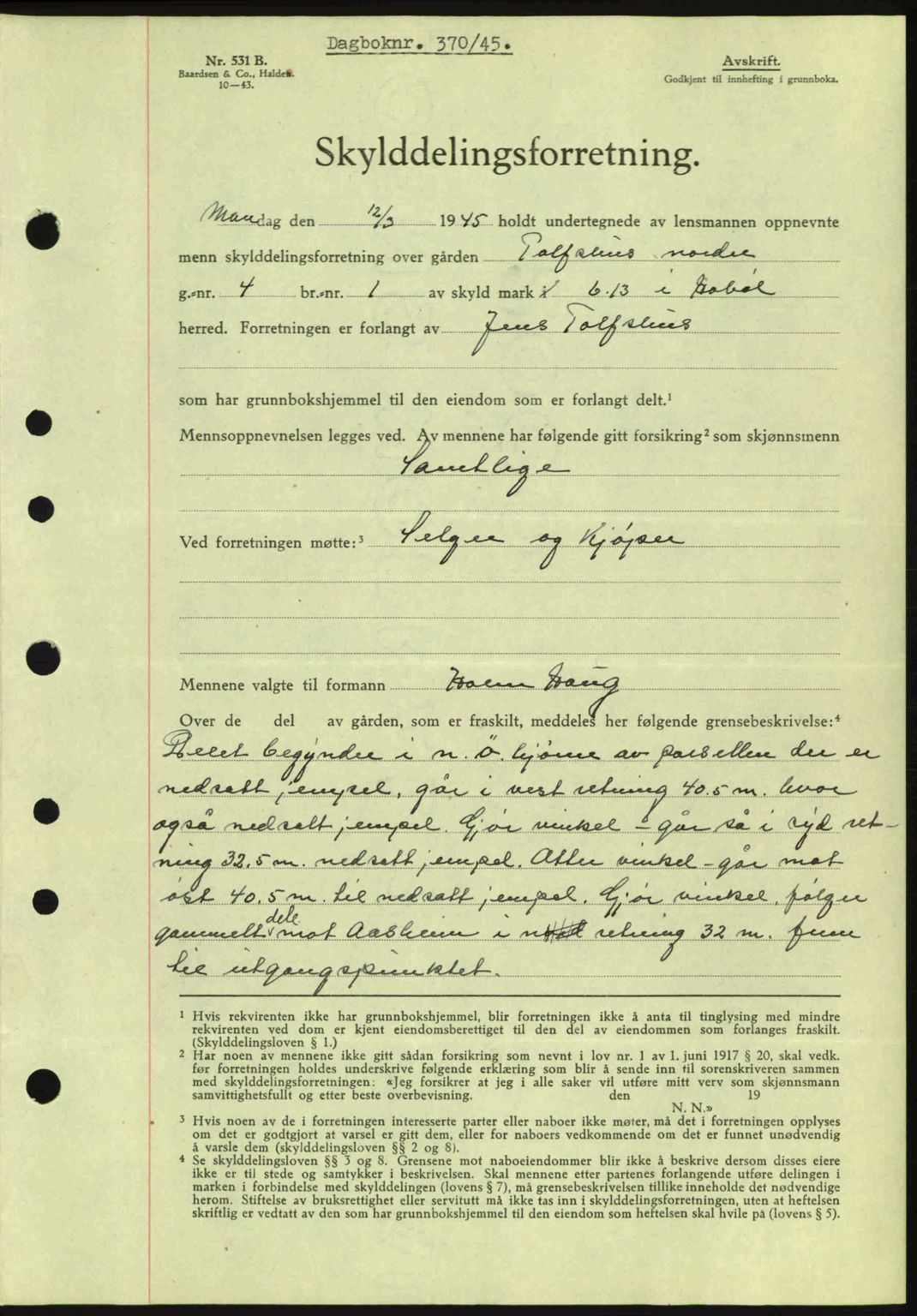 Moss sorenskriveri, SAO/A-10168: Pantebok nr. A13, 1944-1945, Dagboknr: 370/1945