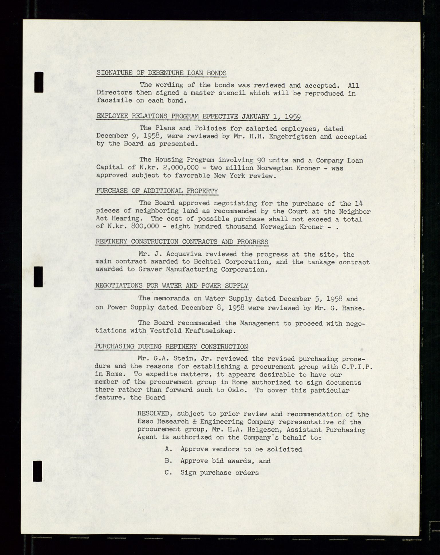 PA 1537 - A/S Essoraffineriet Norge, AV/SAST-A-101957/A/Aa/L0001/0002: Styremøter / Shareholder meetings, board meetings, by laws (vedtekter), 1957-1960, s. 154