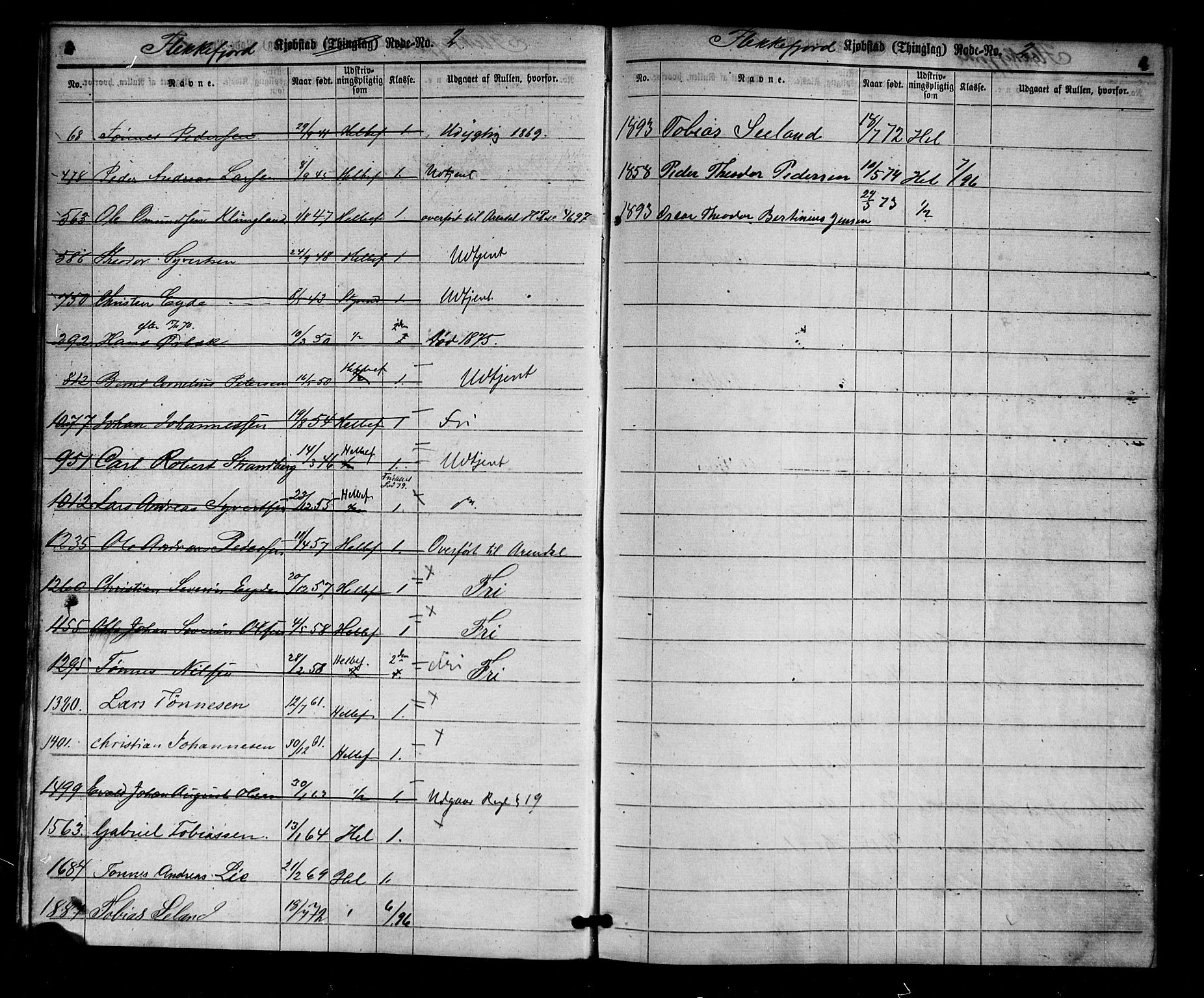 Flekkefjord mønstringskrets, AV/SAK-2031-0018/F/Ff/L0001: Utskrivningsregisterrulle, nr som i hovedrulle, N-10, 1860-1900, s. 6