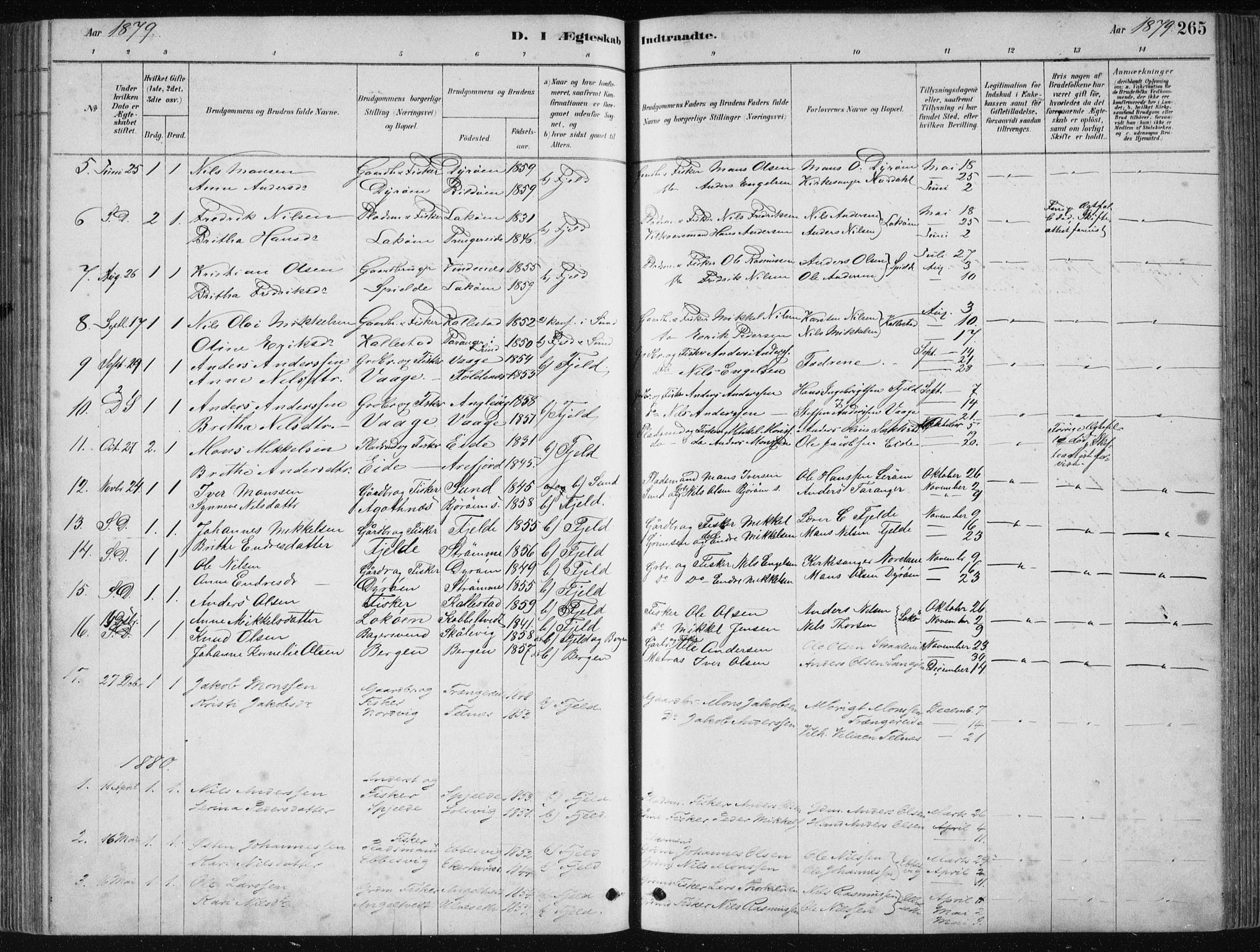 Fjell sokneprestembete, AV/SAB-A-75301/H/Haa: Ministerialbok nr. A  8, 1878-1898, s. 265