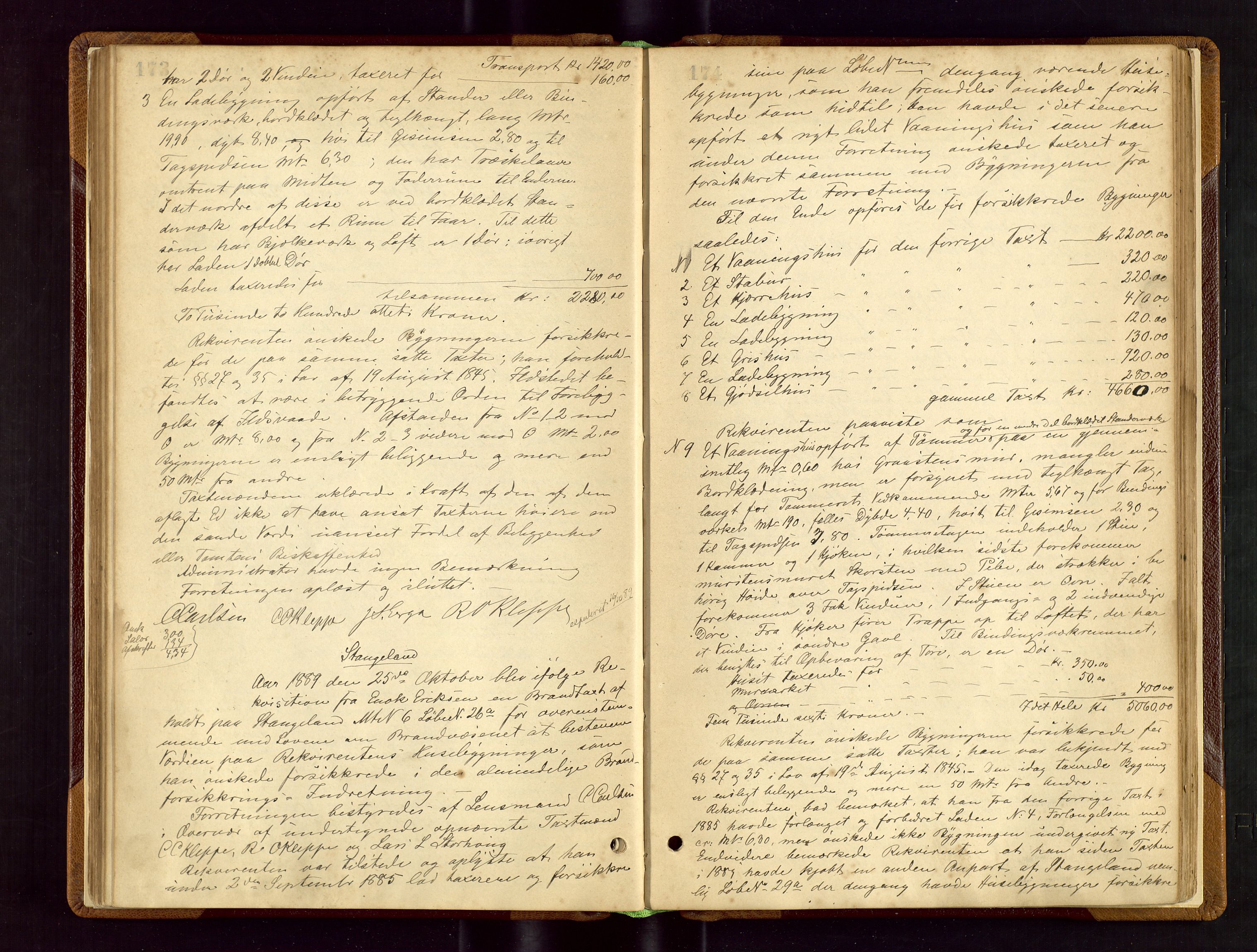 Klepp lensmannskontor, AV/SAST-A-100163/Gob/L0002: "Brandtaxtprotokol" m/register samt register for 1872, 1881-1919, s. 173-174