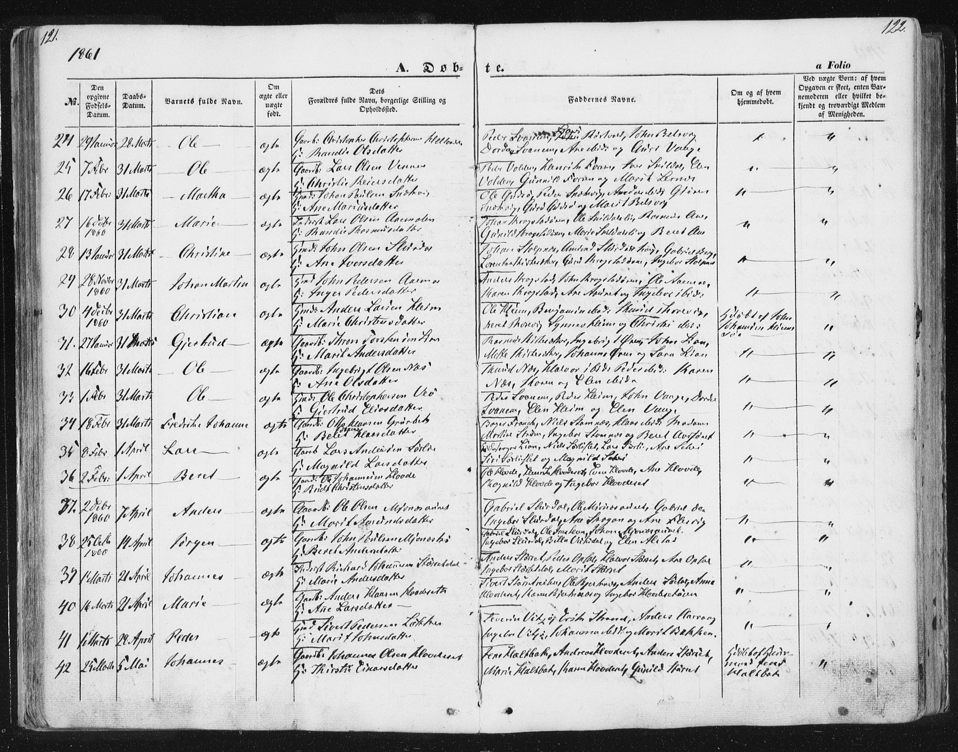 Ministerialprotokoller, klokkerbøker og fødselsregistre - Sør-Trøndelag, SAT/A-1456/630/L0494: Ministerialbok nr. 630A07, 1852-1868, s. 121-122