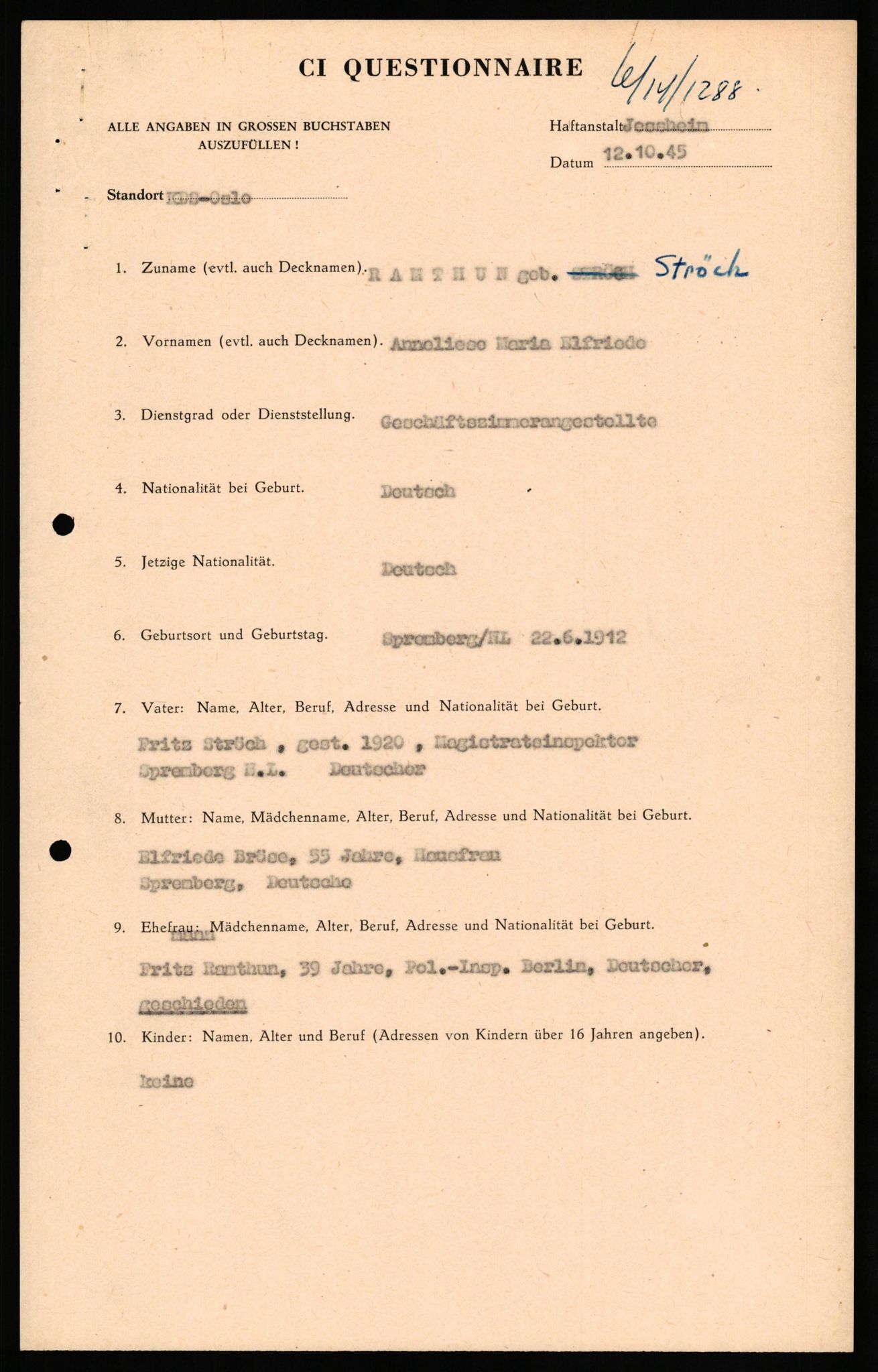 Forsvaret, Forsvarets overkommando II, AV/RA-RAFA-3915/D/Db/L0026: CI Questionaires. Tyske okkupasjonsstyrker i Norge. Tyskere., 1945-1946, s. 537