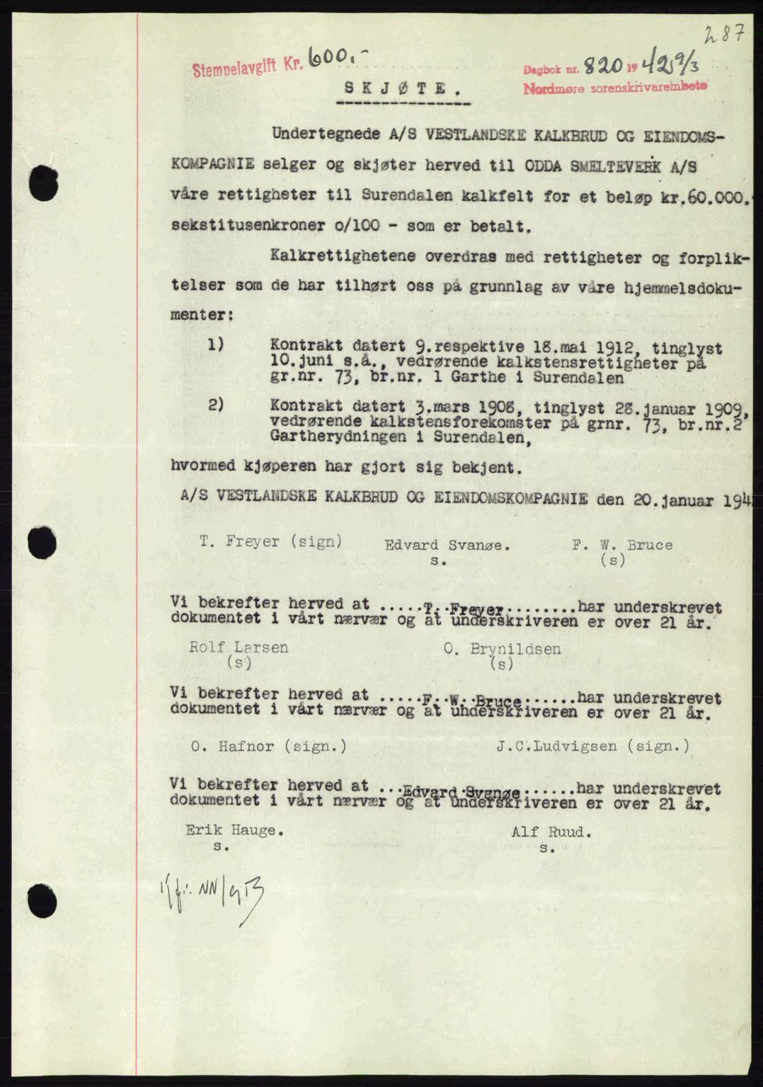 Nordmøre sorenskriveri, SAT/A-4132/1/2/2Ca: Pantebok nr. A92, 1942-1942, Dagboknr: 820/1942