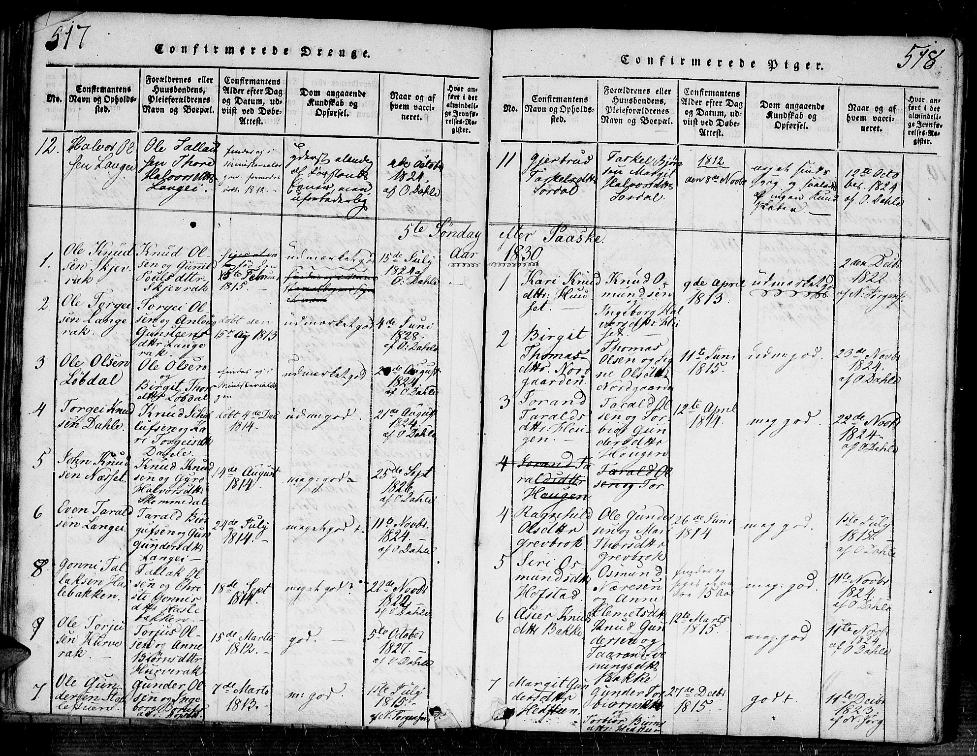 Bygland sokneprestkontor, SAK/1111-0006/F/Fa/Fab/L0003: Ministerialbok nr. A 3, 1816-1841, s. 517-518