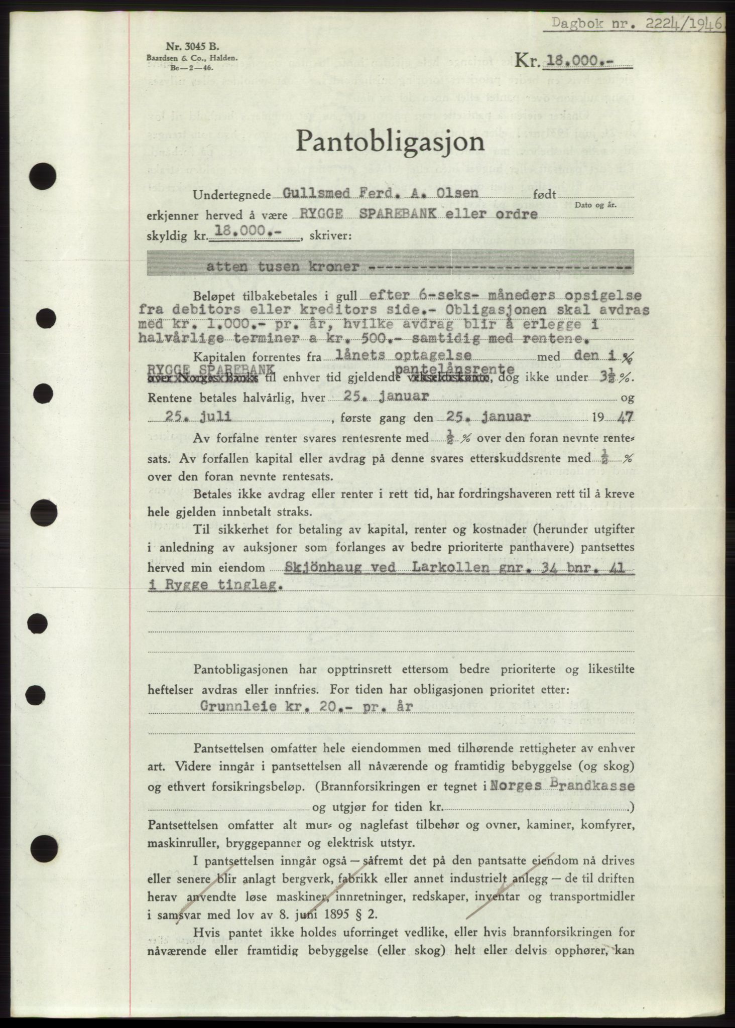 Moss sorenskriveri, SAO/A-10168: Pantebok nr. B15, 1946-1946, Dagboknr: 2224/1946