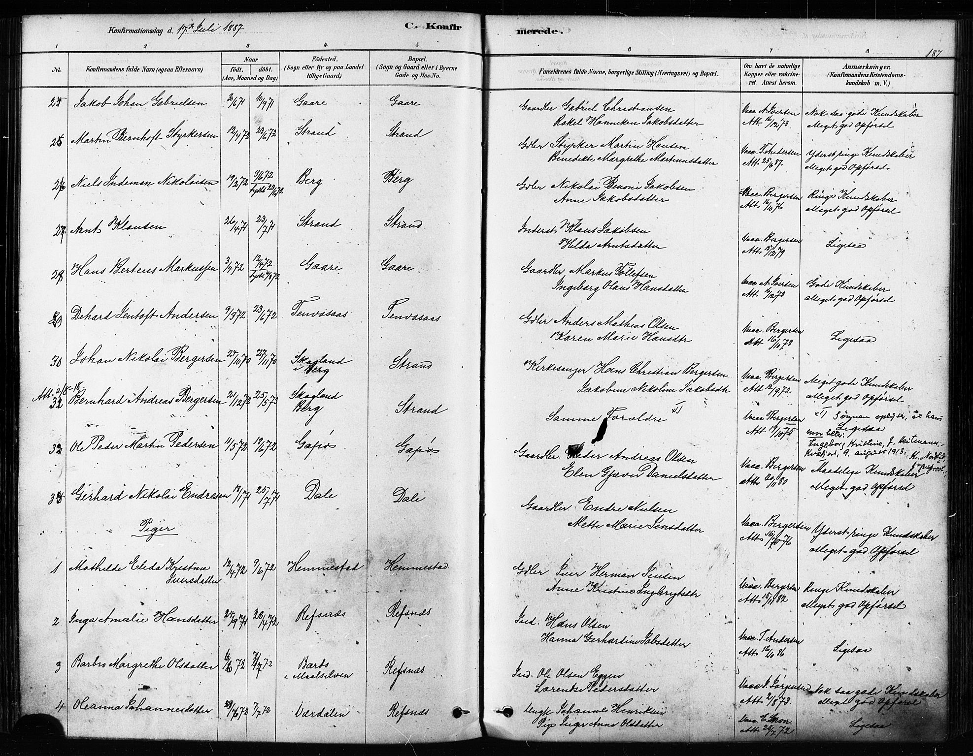 Kvæfjord sokneprestkontor, AV/SATØ-S-1323/G/Ga/Gaa/L0005kirke: Ministerialbok nr. 5, 1878-1894, s. 187