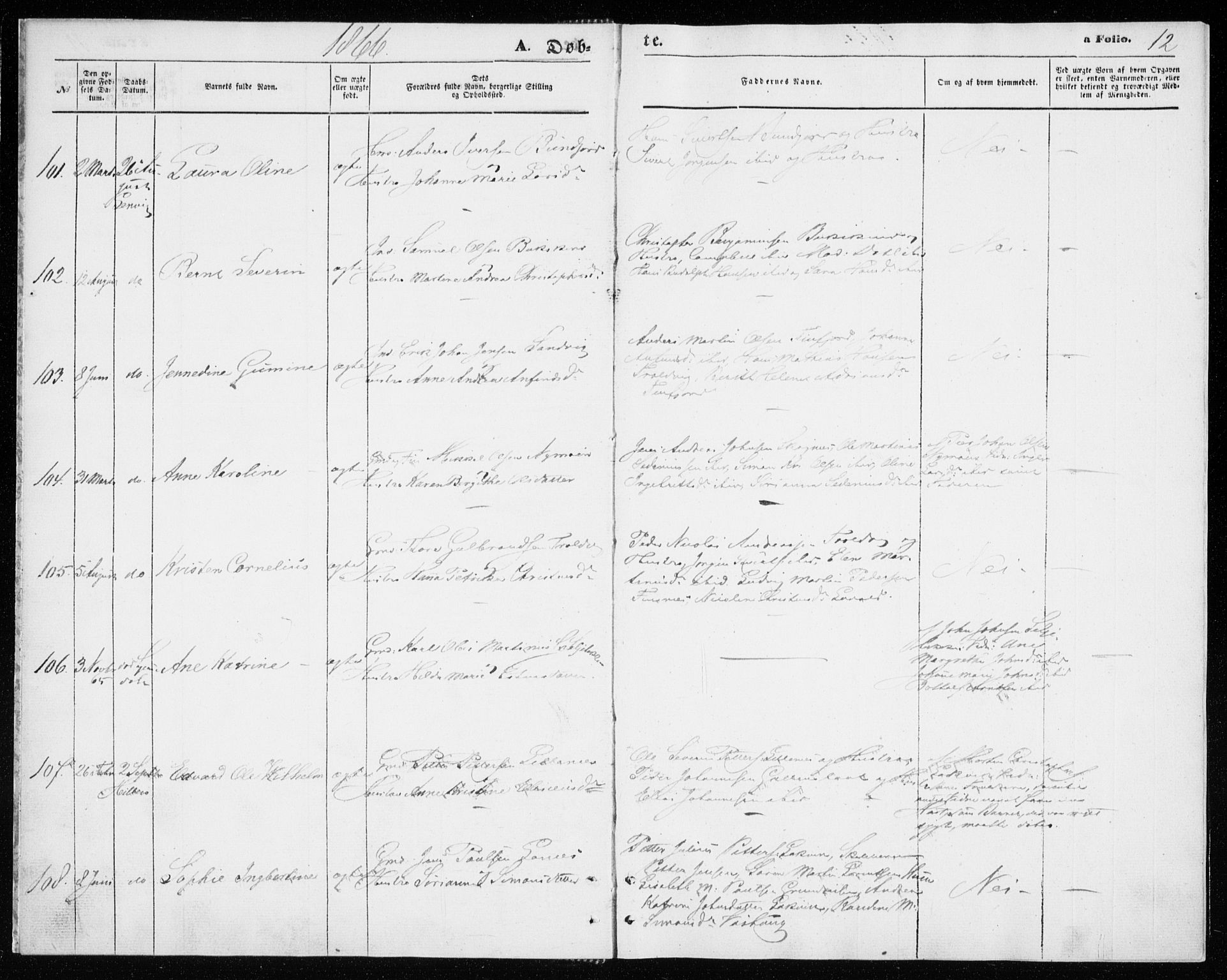Lenvik sokneprestembete, SATØ/S-1310/H/Ha/Haa/L0009kirke: Ministerialbok nr. 9, 1866-1873, s. 12