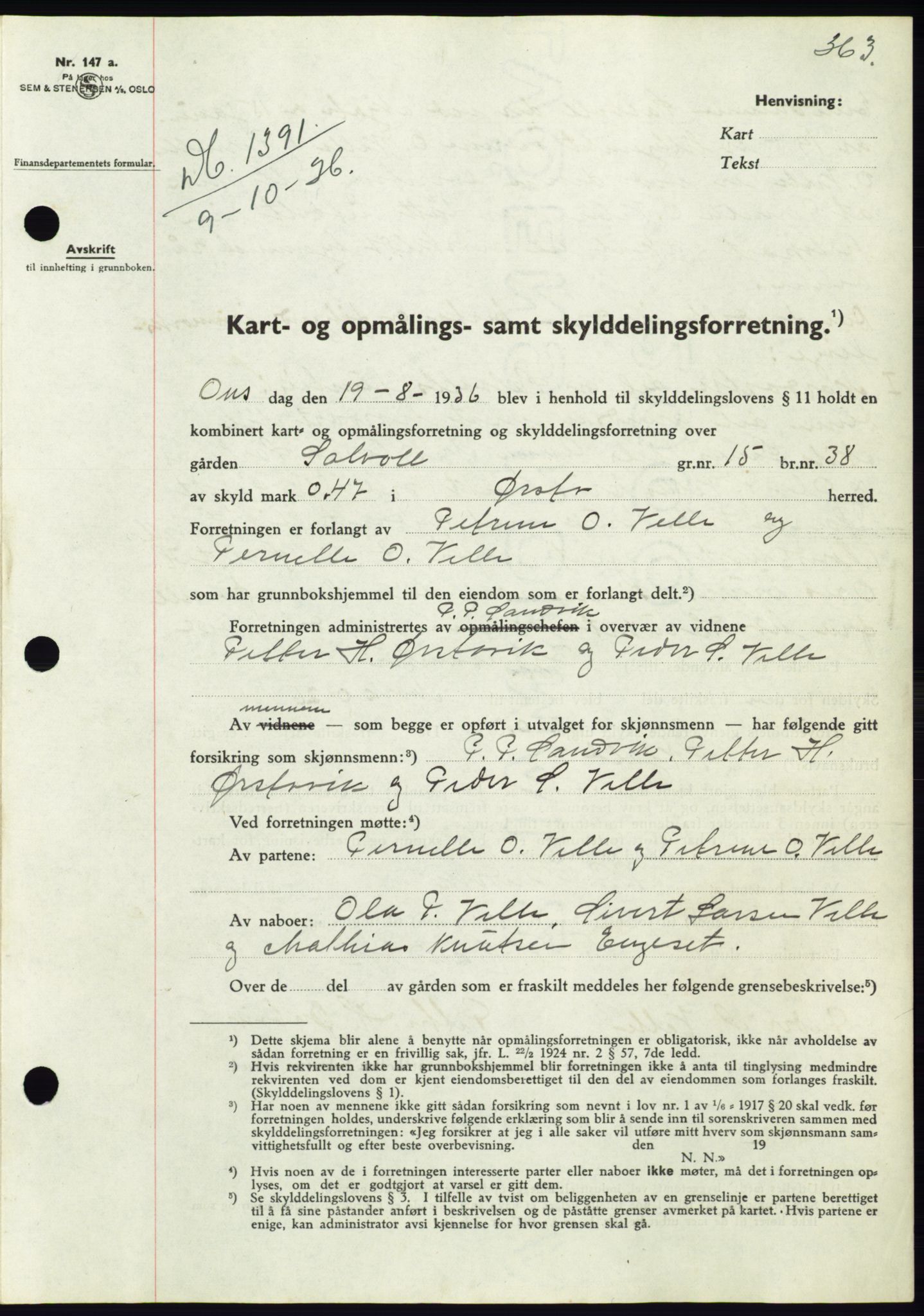 Søre Sunnmøre sorenskriveri, SAT/A-4122/1/2/2C/L0061: Pantebok nr. 55, 1936-1936, Dagboknr: 1391/1936