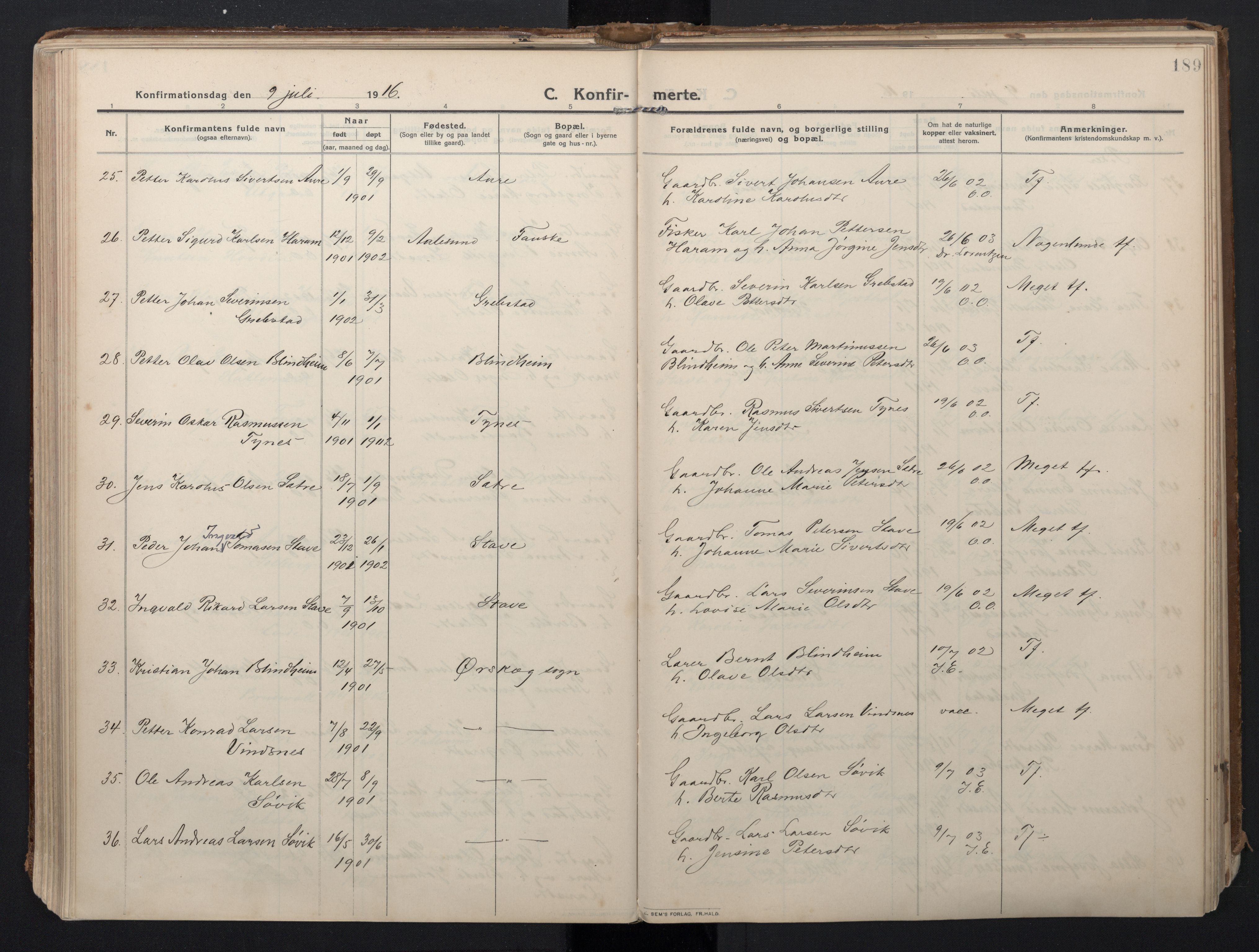 Ministerialprotokoller, klokkerbøker og fødselsregistre - Møre og Romsdal, AV/SAT-A-1454/523/L0337: Ministerialbok nr. 523A04, 1911-1929, s. 189