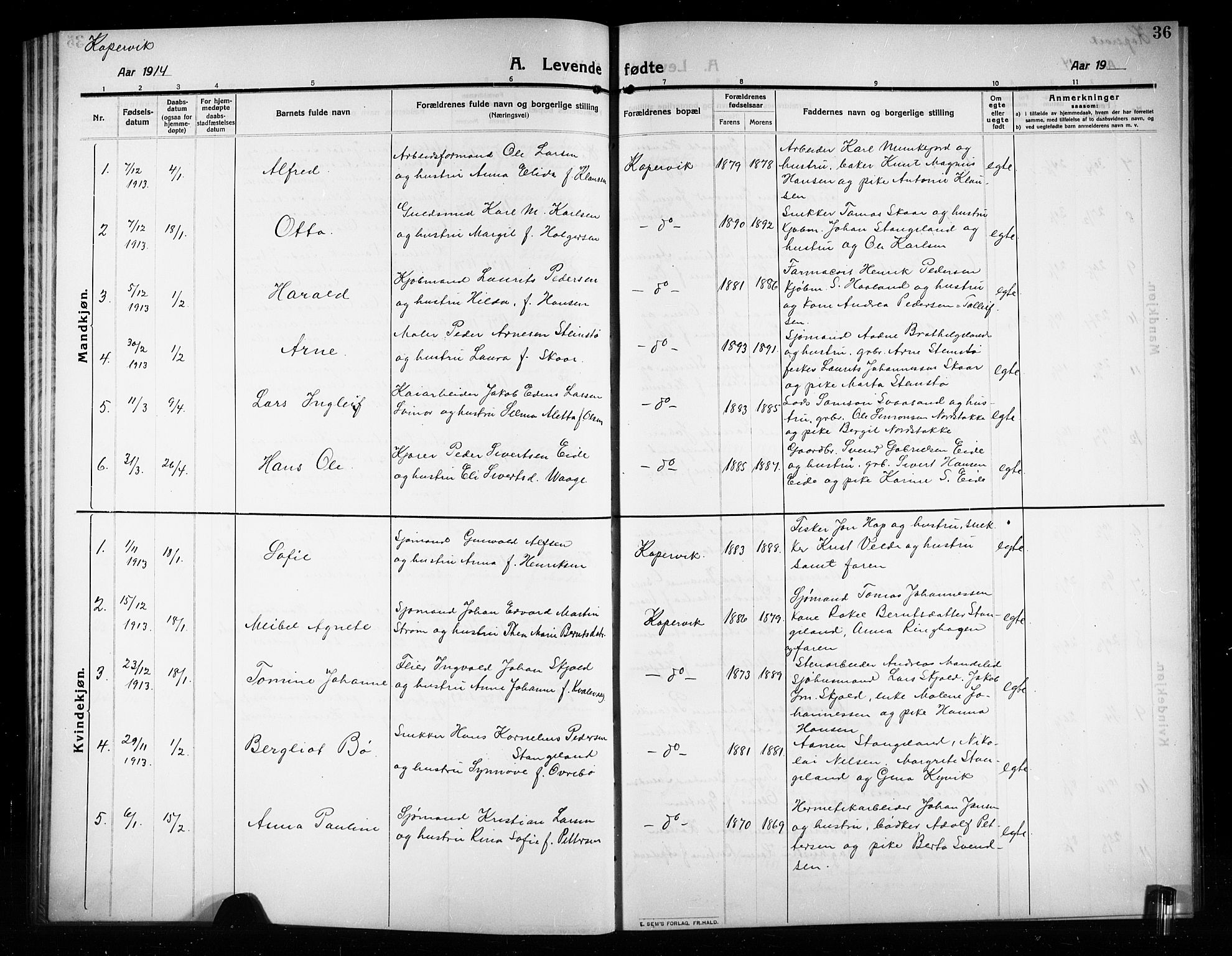 Kopervik sokneprestkontor, AV/SAST-A-101850/H/Ha/Hab/L0005: Klokkerbok nr. B 5, 1909-1918, s. 36