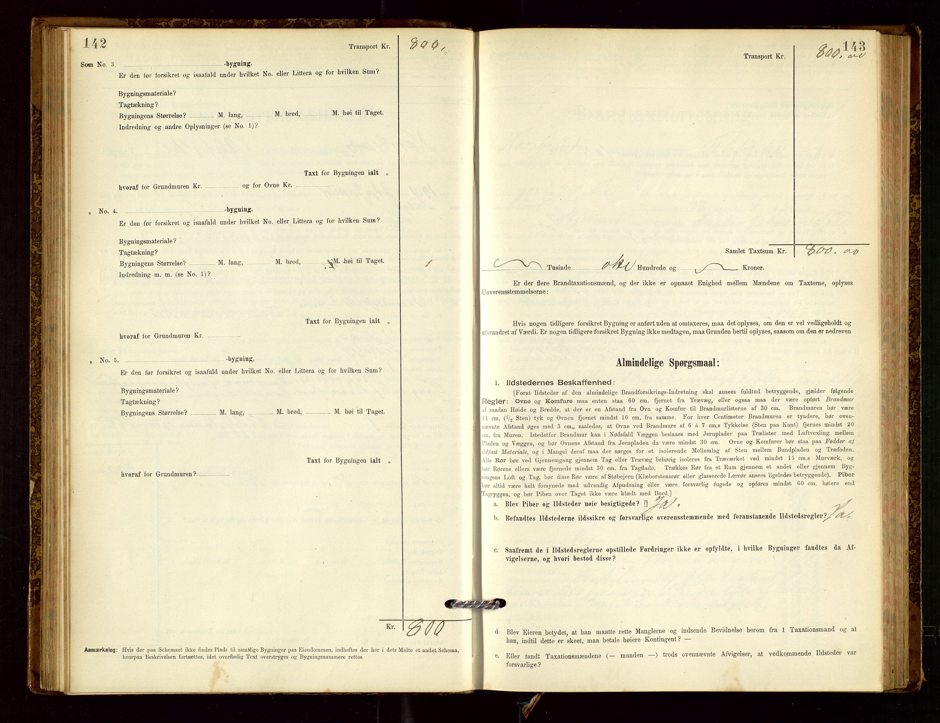 Nedstrand lensmannskontor, SAST/A-100236/Gob/L0001: "Brandtaxationsprotokol for Nerstrand Lensmandsdistrikt Ryfylke fogderi", 1895-1915, s. 142-143
