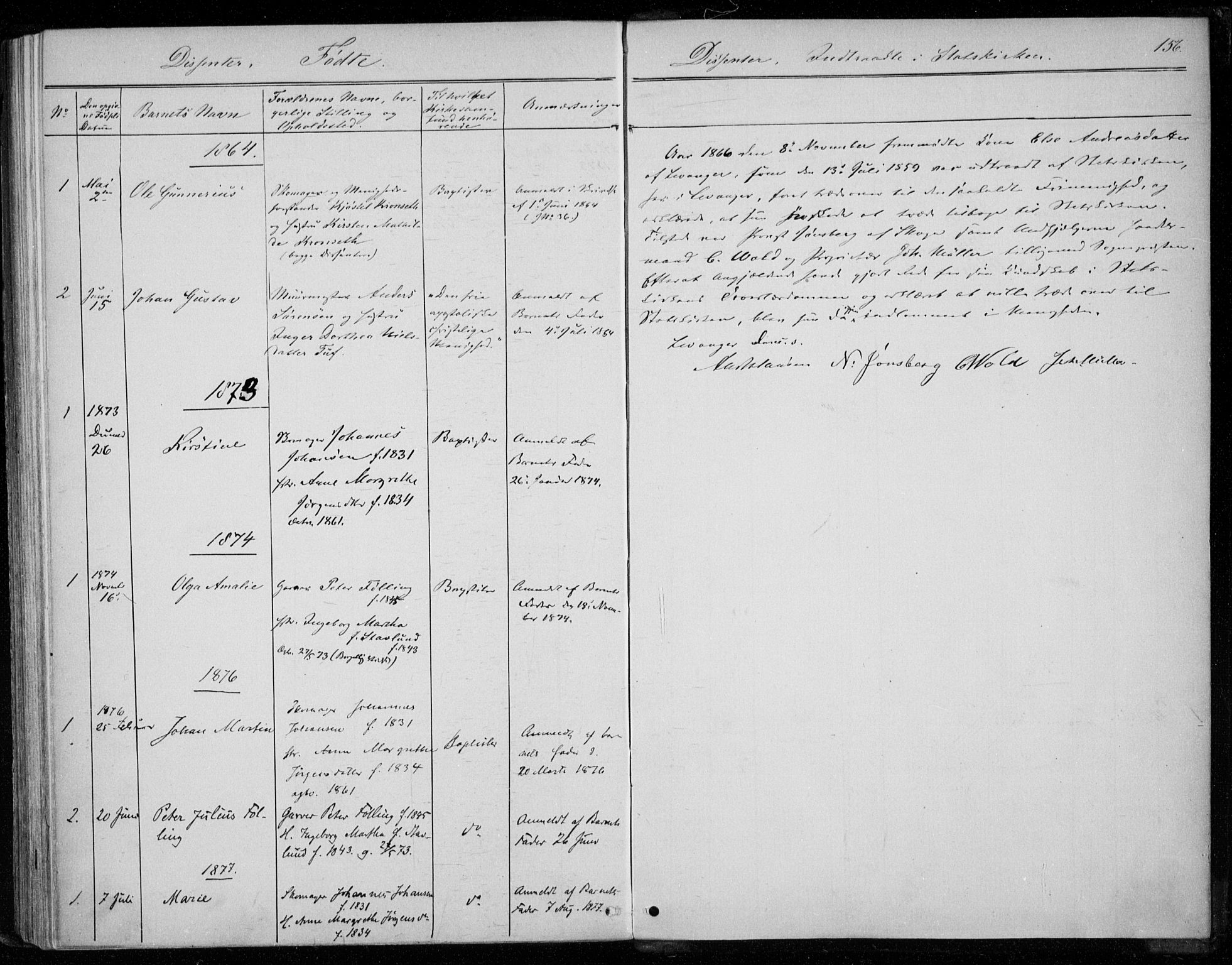 Ministerialprotokoller, klokkerbøker og fødselsregistre - Nord-Trøndelag, AV/SAT-A-1458/720/L0186: Ministerialbok nr. 720A03, 1864-1874, s. 156