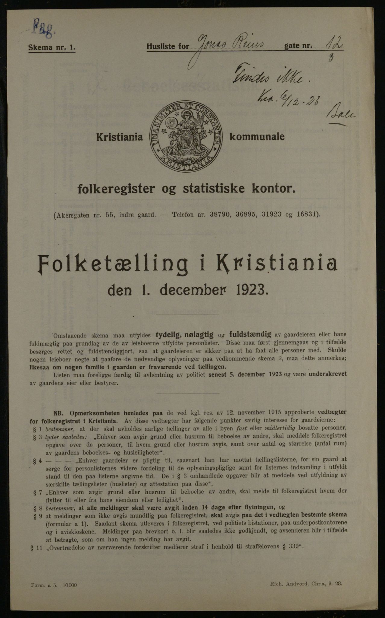 OBA, Kommunal folketelling 1.12.1923 for Kristiania, 1923, s. 53093