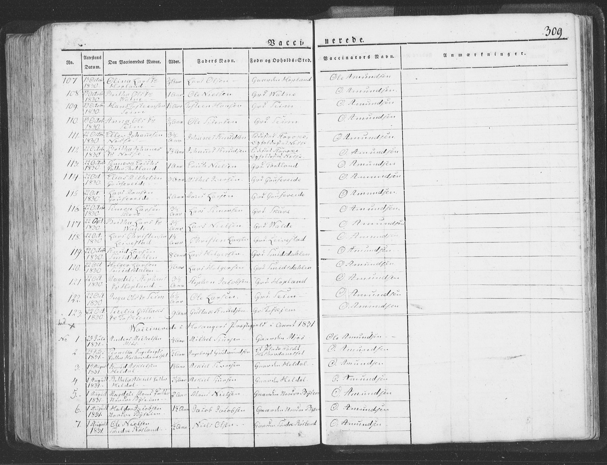 Hosanger sokneprestembete, AV/SAB-A-75801/H/Haa: Ministerialbok nr. A 6, 1824-1835, s. 309