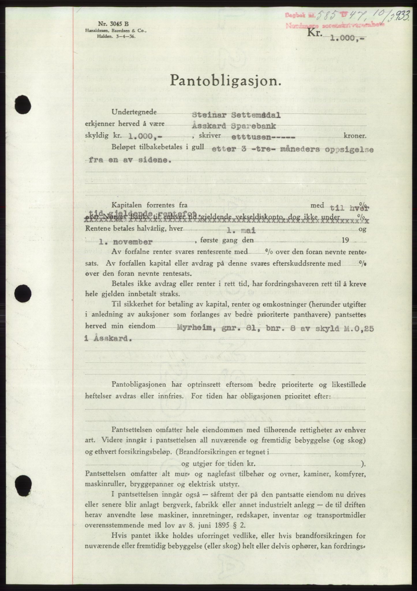 Nordmøre sorenskriveri, SAT/A-4132/1/2/2Ca: Pantebok nr. B95, 1946-1947, Dagboknr: 585/1947