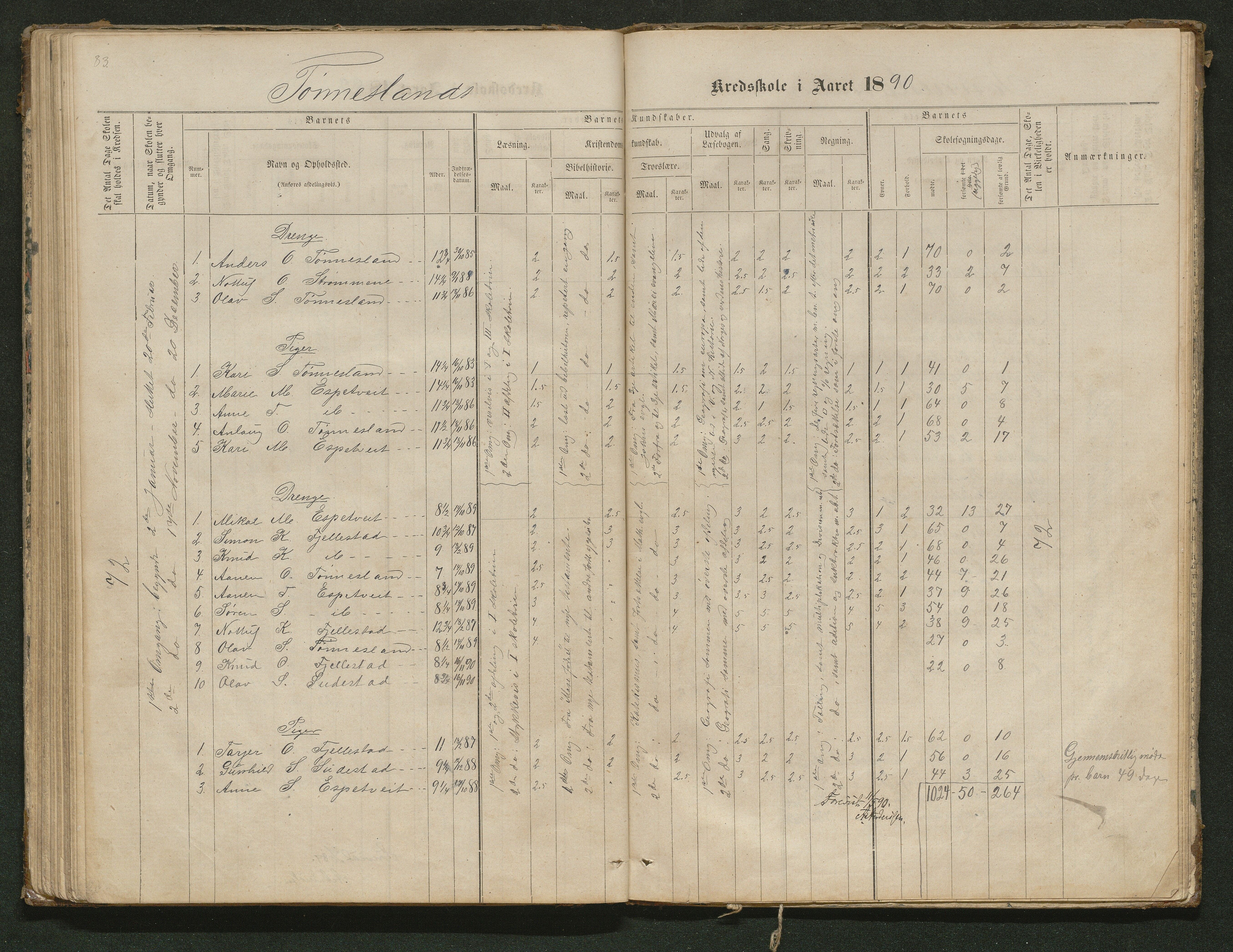 Hornnes kommune, Tønnesvold, Abusland skolekretser, AAKS/KA0936-550g/F1/L0001: Skoleprotokoll Abusland, Tønnesvold, 1864-1896, s. 83