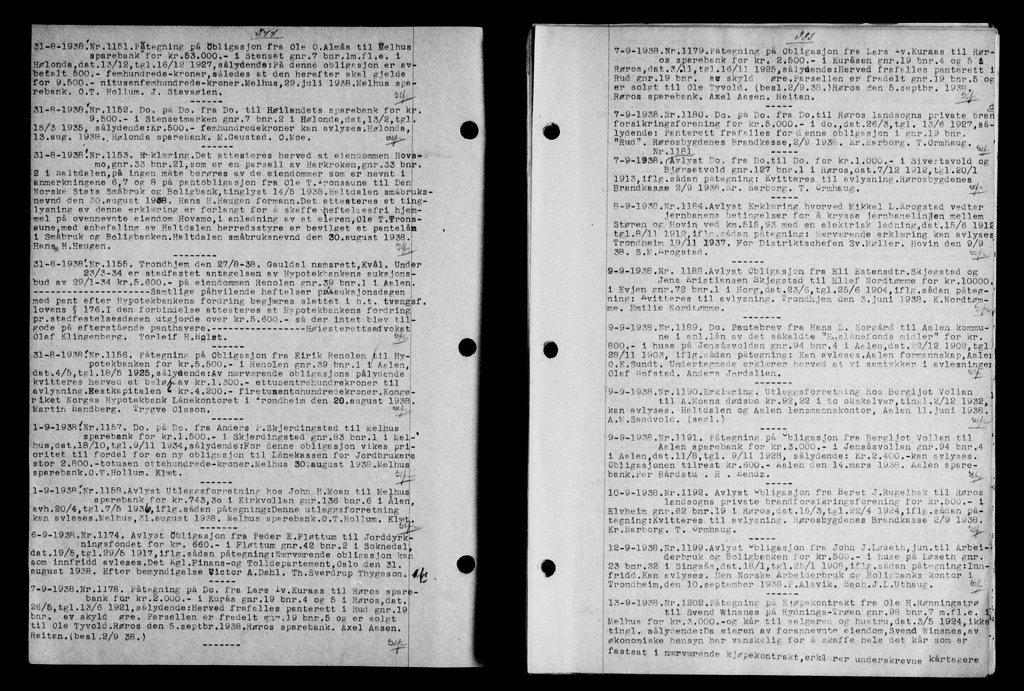 Gauldal sorenskriveri, SAT/A-0014/1/2/2C/L0049: Pantebok nr. 53, 1938-1938, Dagboknr: 1151/1938