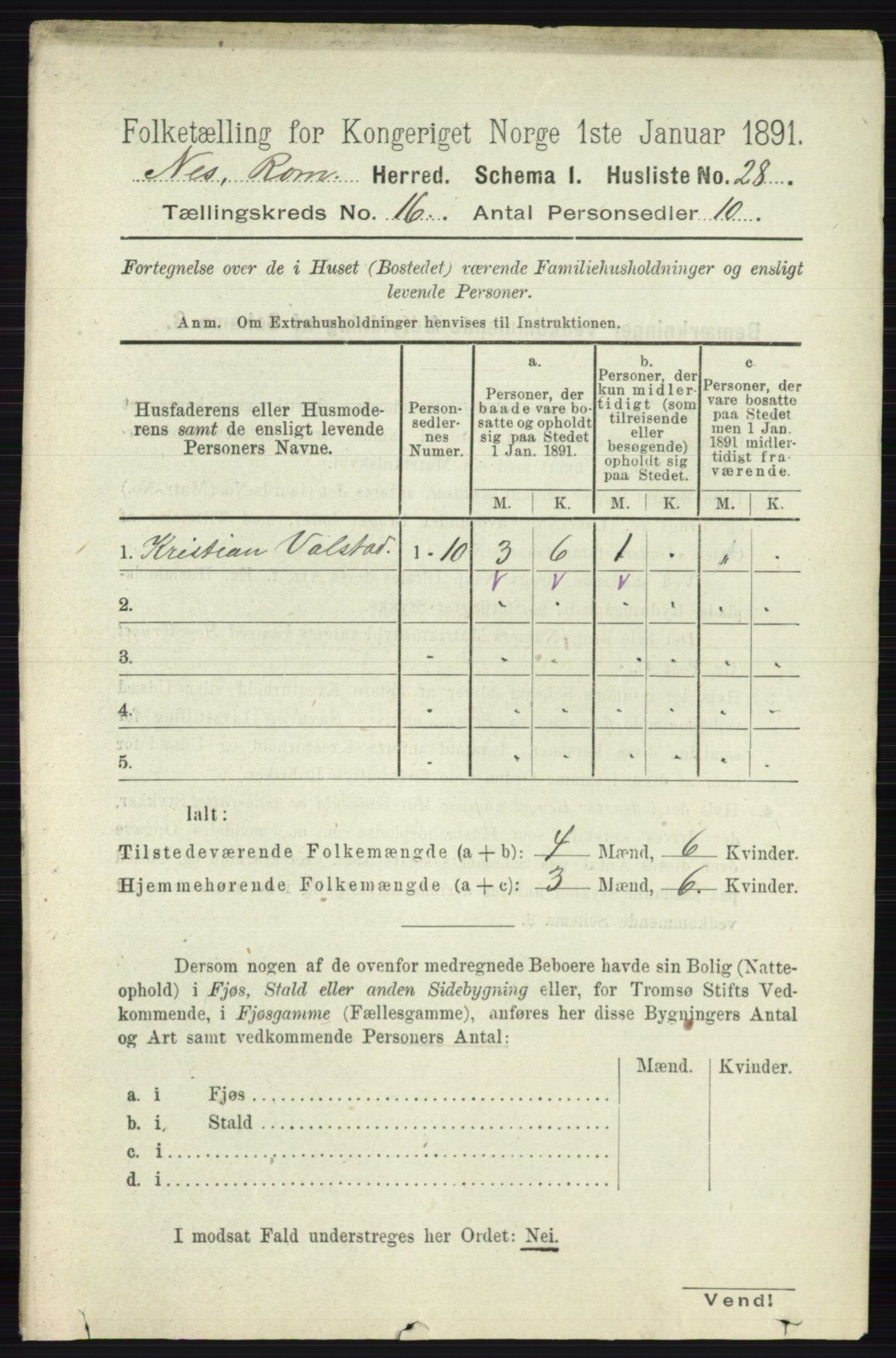 RA, Folketelling 1891 for 0236 Nes herred, 1891, s. 9526