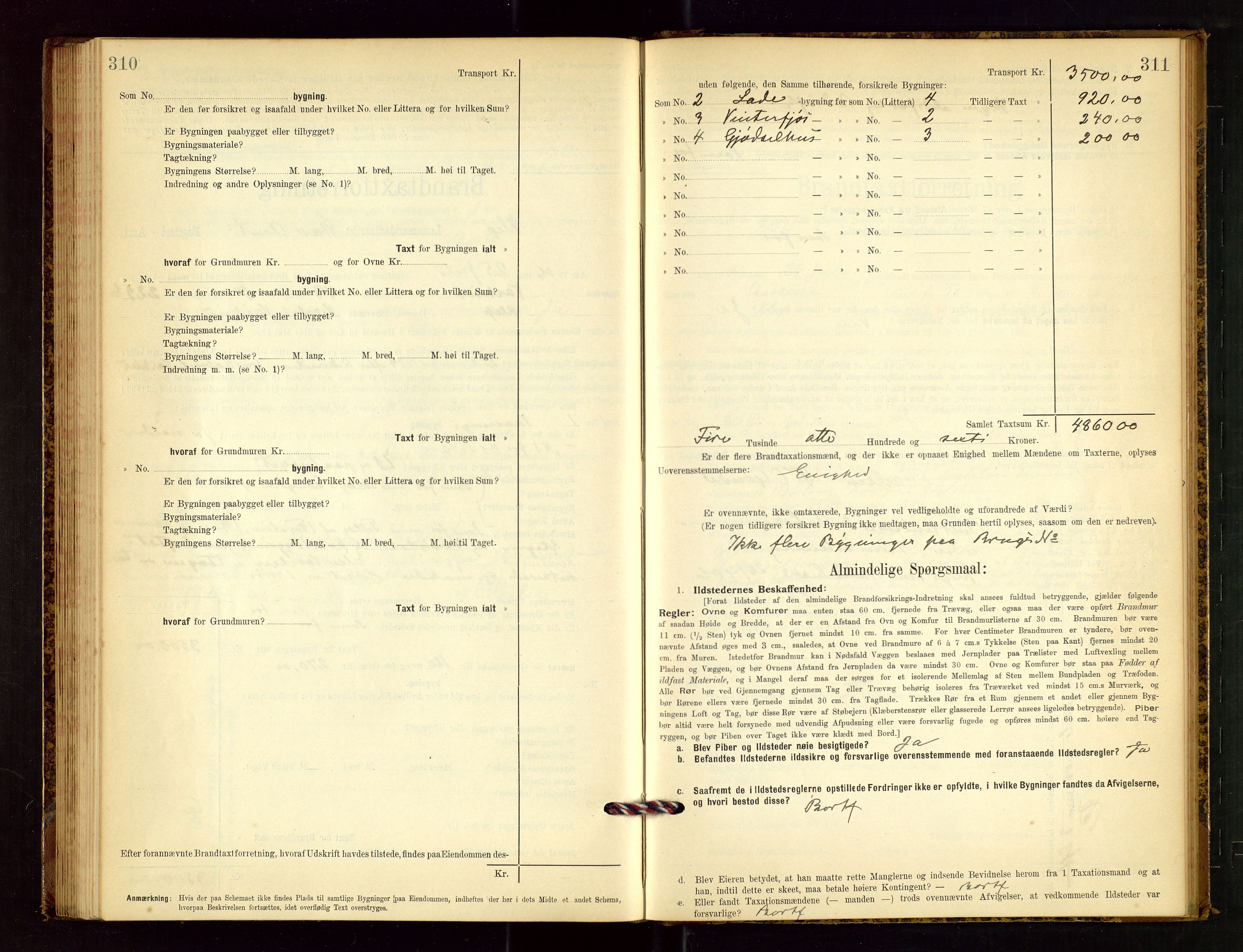 Klepp lensmannskontor, AV/SAST-A-100163/Goc/L0003: "Brandtaxationsprotokol" m/register, 1902-1907, s. 310-311