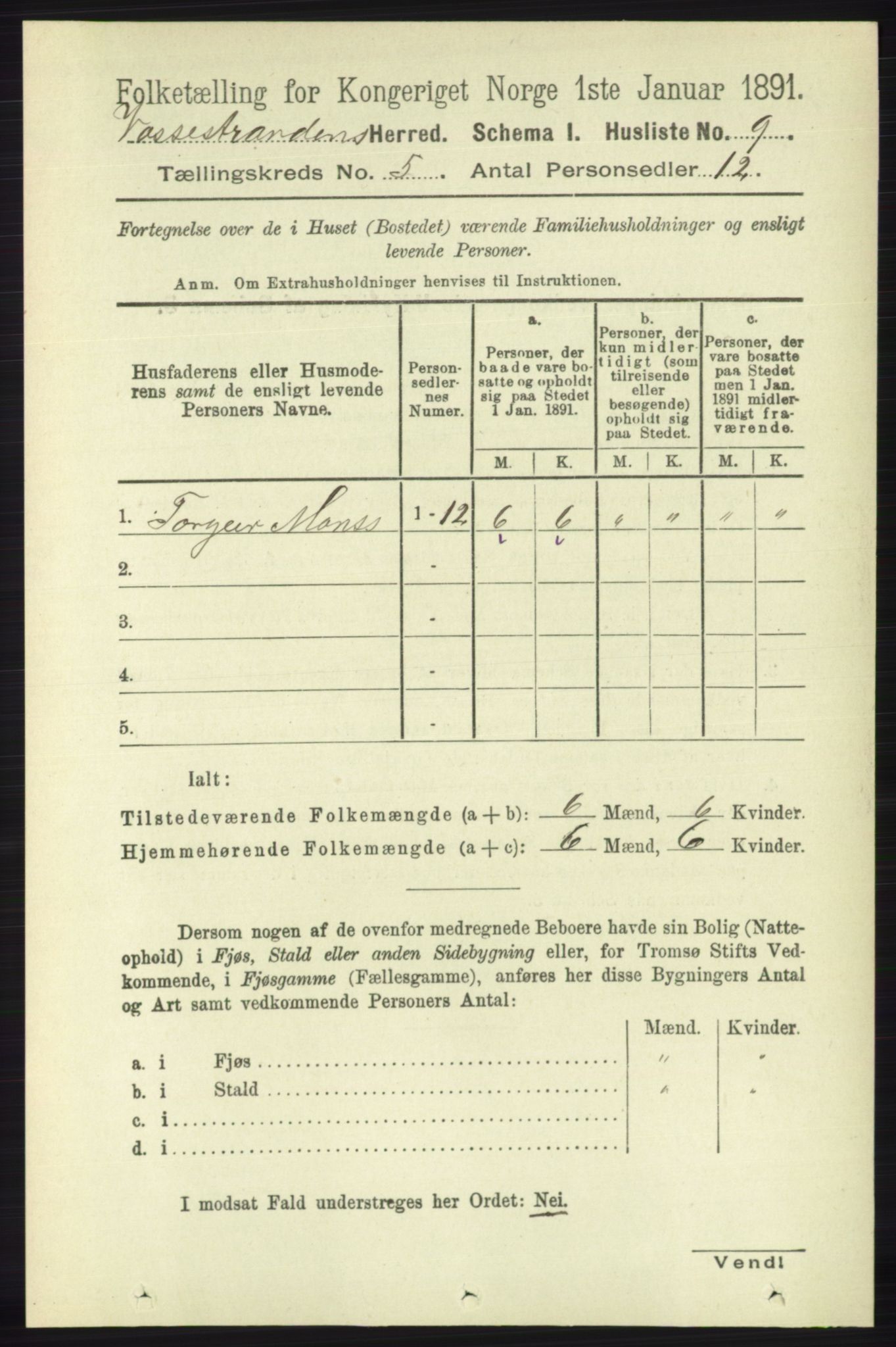 RA, Folketelling 1891 for 1236 Vossestrand herred, 1891, s. 1859