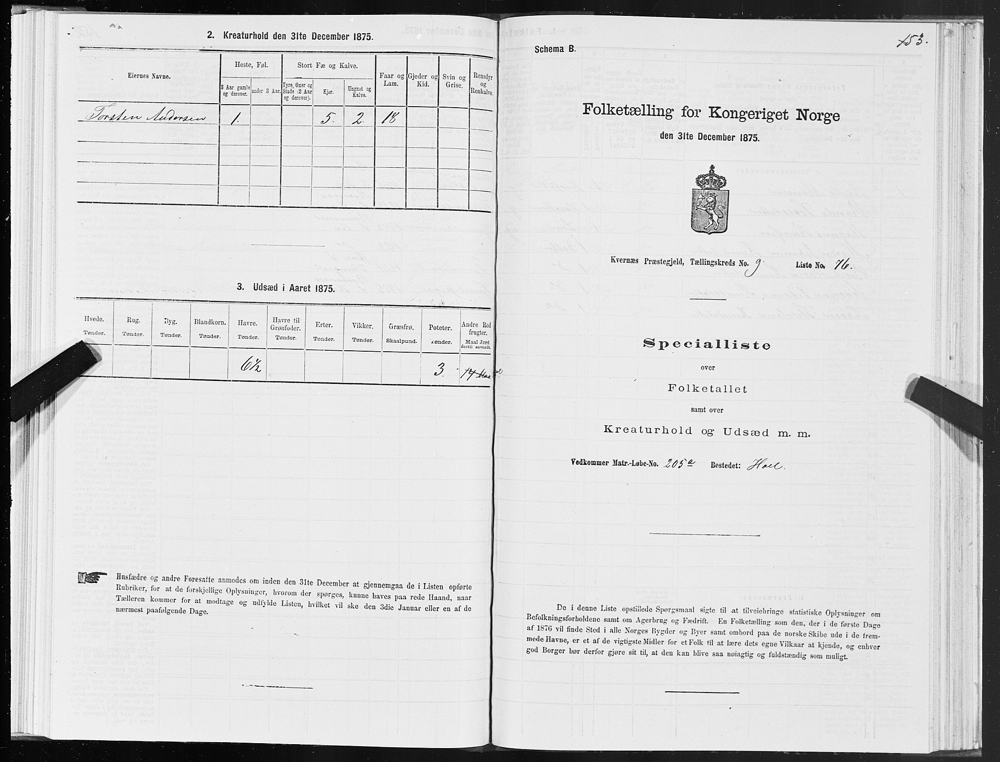 SAT, Folketelling 1875 for 1553P Kvernes prestegjeld, 1875, s. 5153