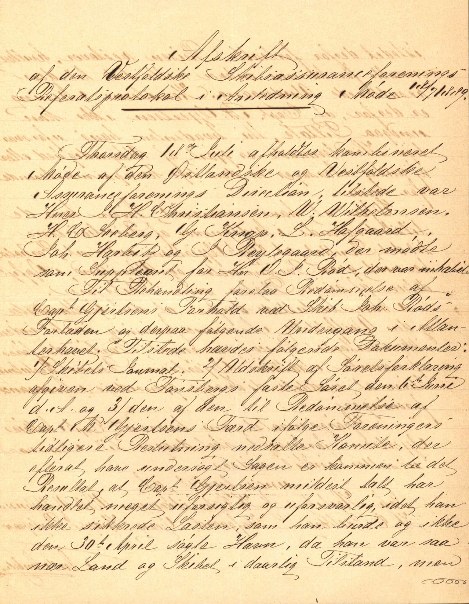 Pa 63 - Østlandske skibsassuranceforening, VEMU/A-1079/G/Ga/L0023/0010: Havaridokumenter / Johannes Rød, Deodata, Eidsvold, Bothnia, Brillant, 1889, s. 2