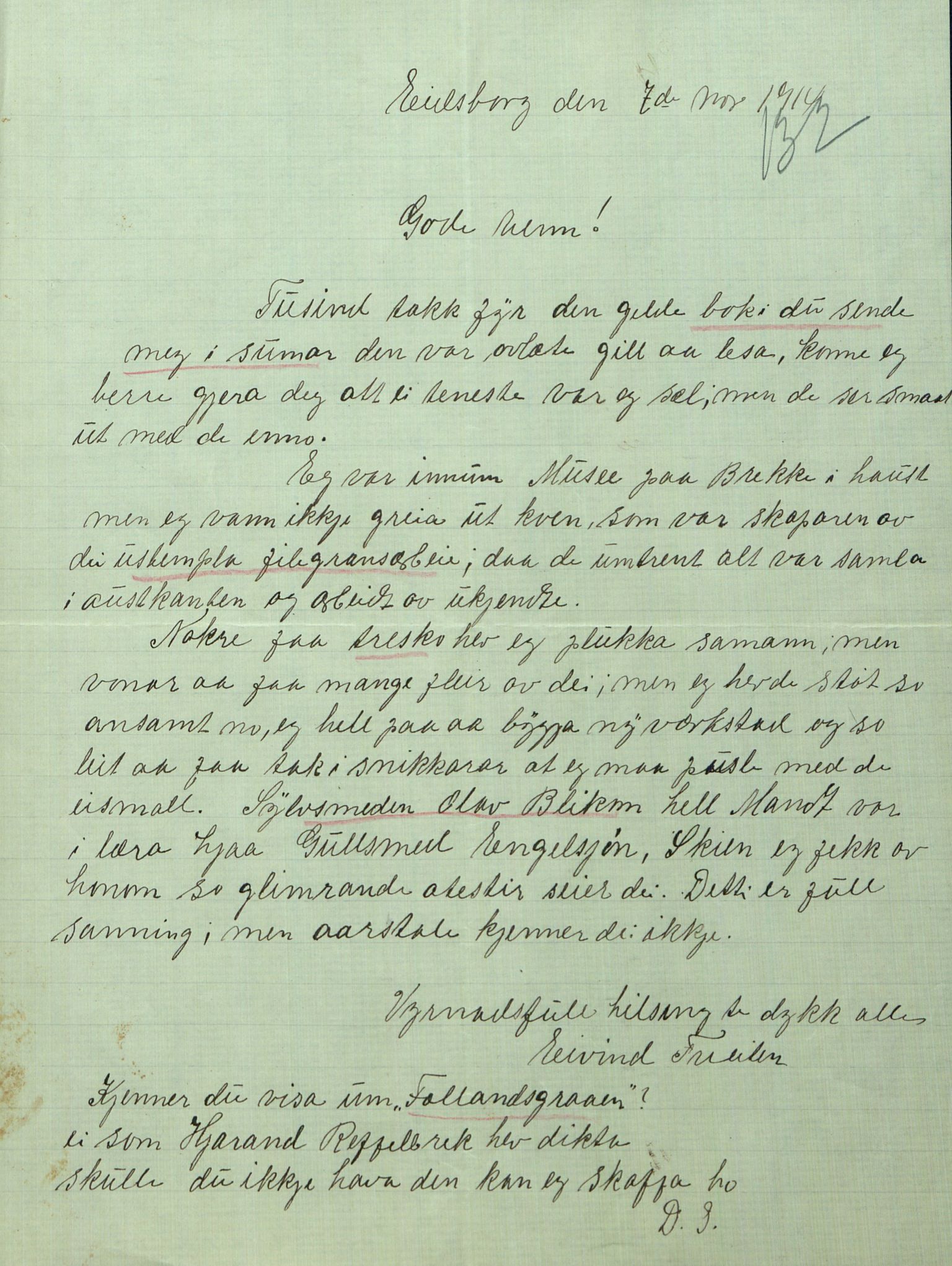 Rikard Berge, TEMU/TGM-A-1003/F/L0008/0012: 300-340 / 311 Brev, også viser og noen regler og rim. Skikker fra Valdres, 1913, s. 132