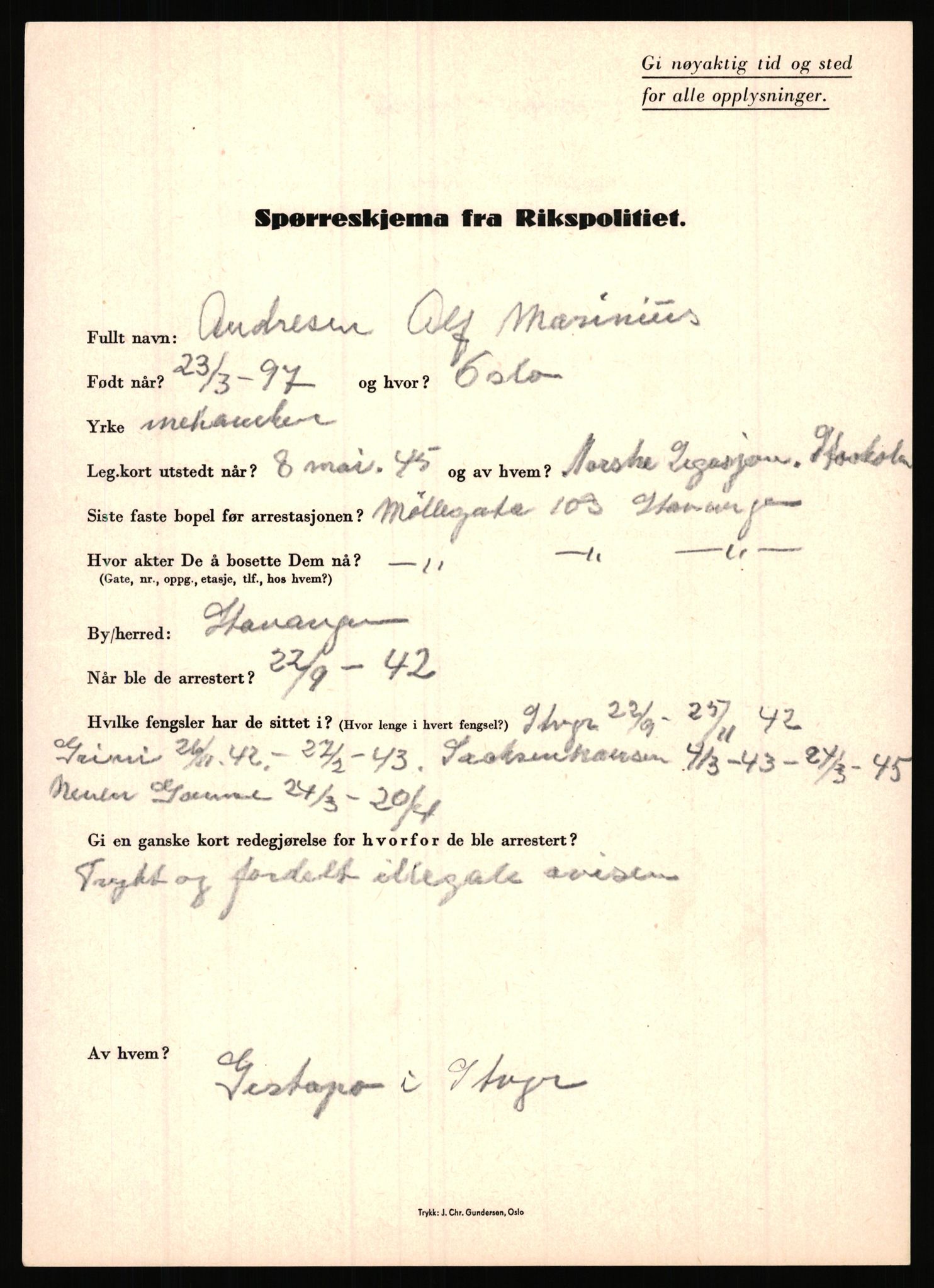 Rikspolitisjefen, AV/RA-S-1560/L/L0001: Abelseth, Rudolf - Berentsen, Odd, 1940-1945, s. 685