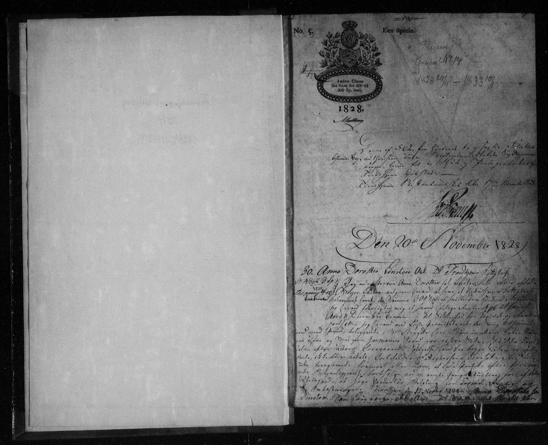 Trondheim byfogd, AV/SAT-A-0003/1/2/2C/L0015: Pantebok nr. 14, 1828-1833, s. 1