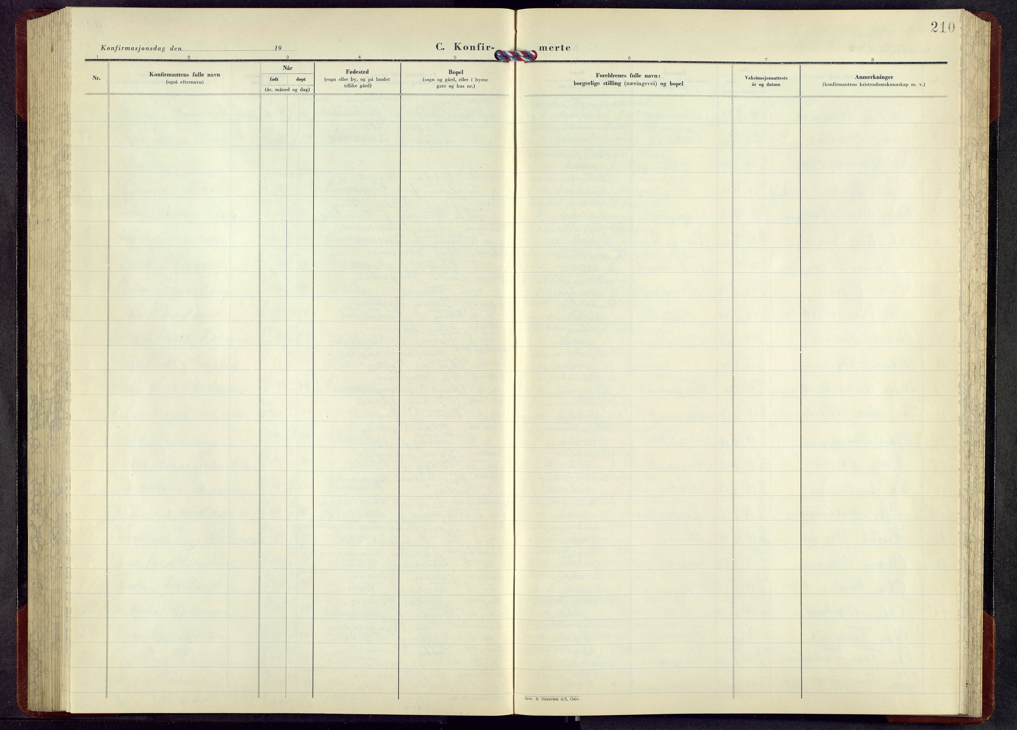 Veldre prestekontor, AV/SAH-PREST-018/L/La/L0003: Klokkerbok nr. 3, 1950-1967, s. 210