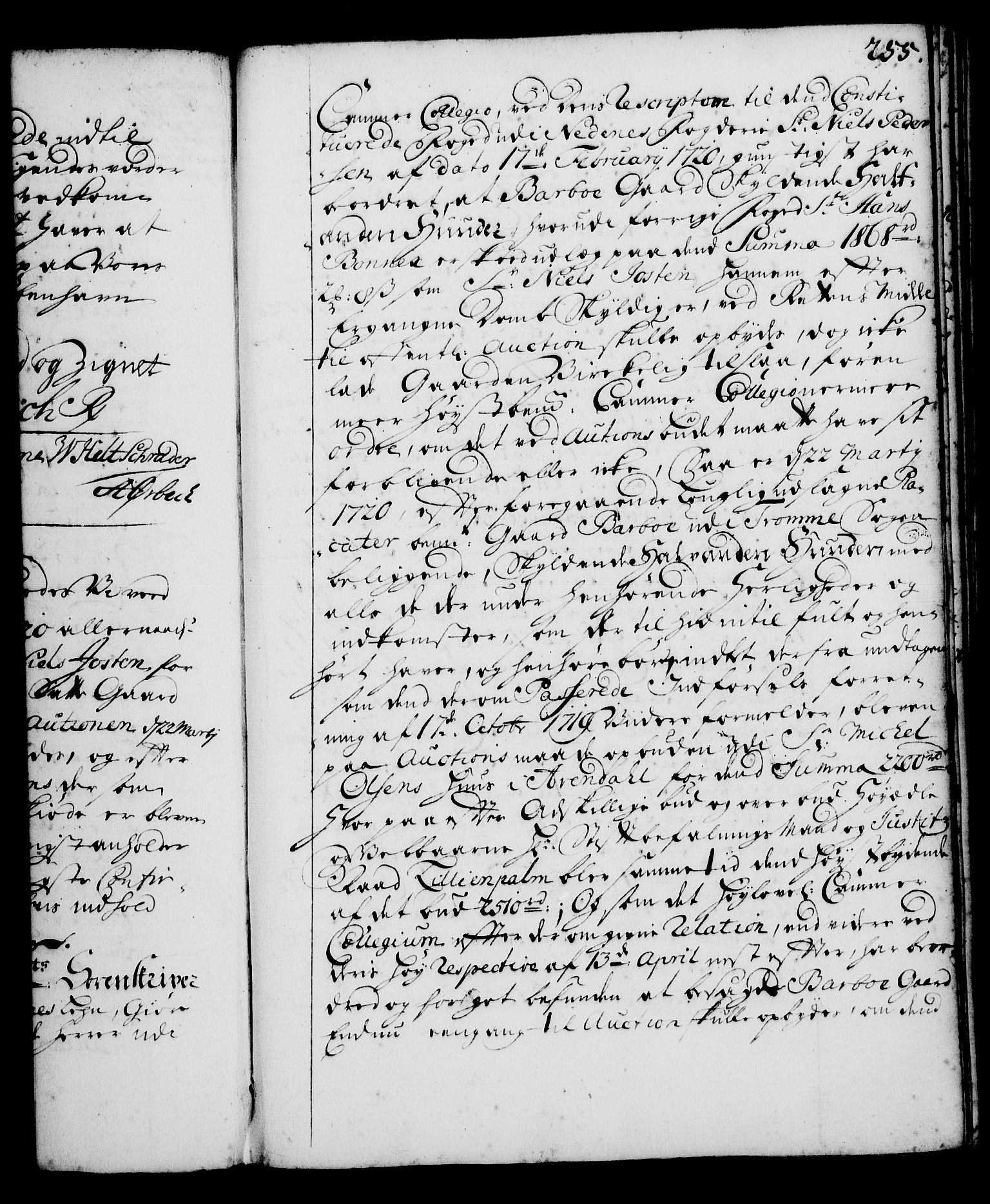 Rentekammeret, Kammerkanselliet, RA/EA-3111/G/Gg/Gga/L0001: Norsk ekspedisjonsprotokoll med register (merket RK 53.1), 1720-1723, s. 255