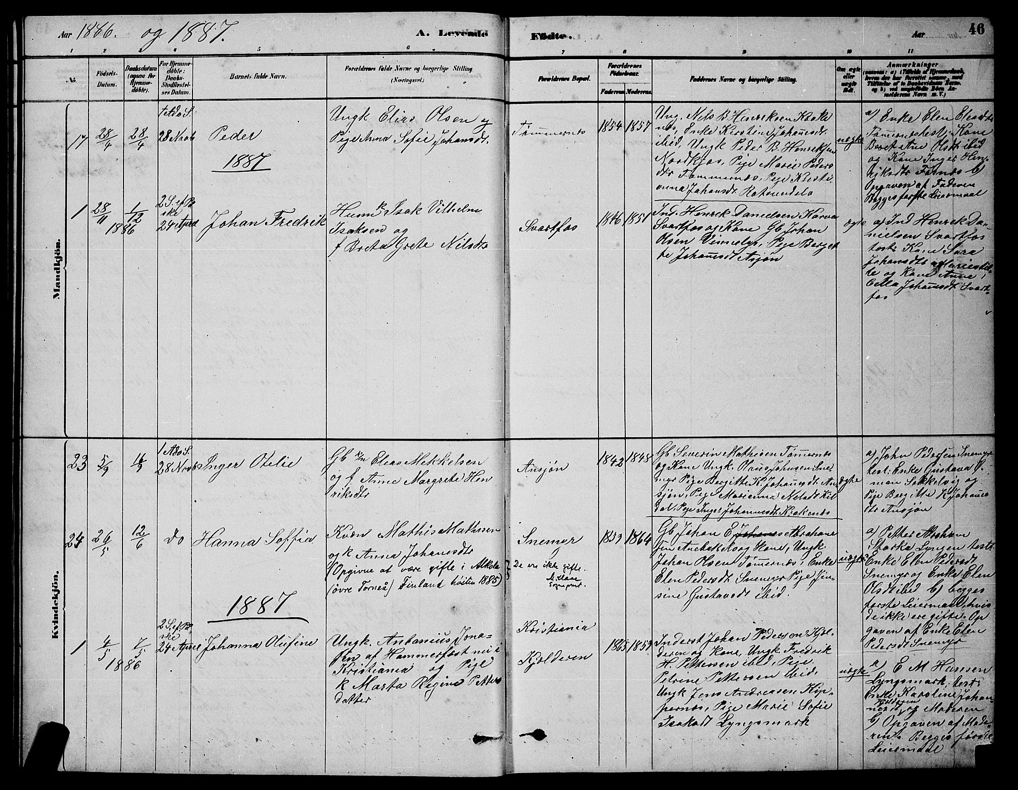 Skjervøy sokneprestkontor, AV/SATØ-S-1300/H/Ha/Hab/L0020klokker: Klokkerbok nr. 20, 1878-1892, s. 46