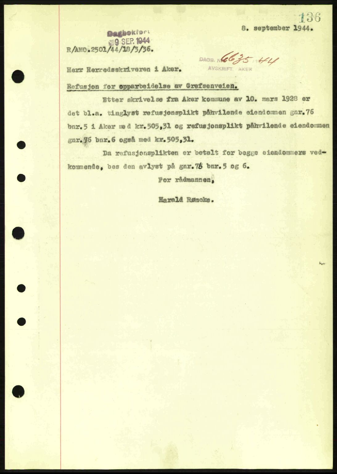 Aker herredsskriveri, SAO/A-10896/G/Gb/Gba/Gbac/L0035: Pantebok nr. B200-201, 1944-1944, Dagboknr: 6635/1944