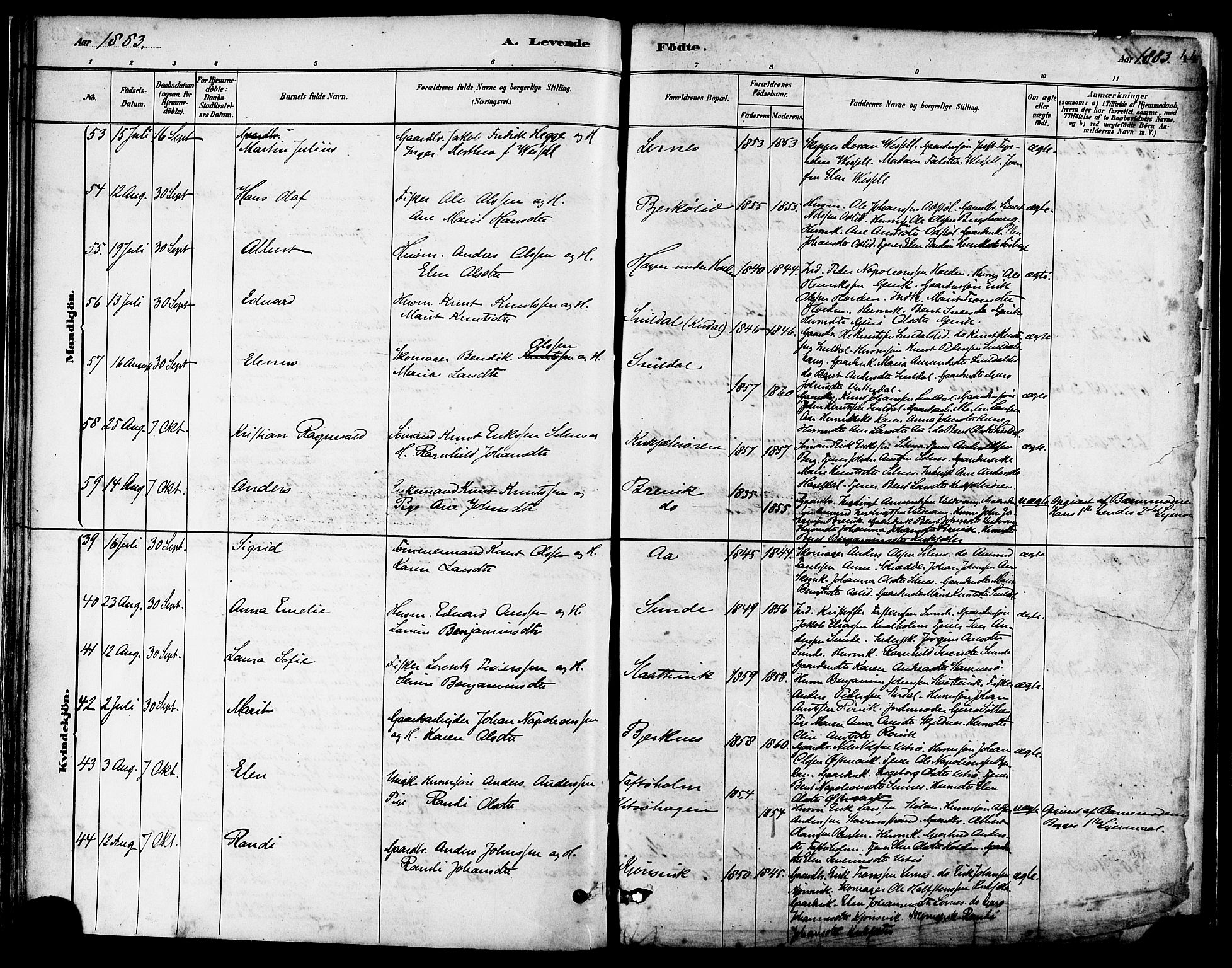 Ministerialprotokoller, klokkerbøker og fødselsregistre - Sør-Trøndelag, SAT/A-1456/630/L0496: Ministerialbok nr. 630A09, 1879-1895, s. 44