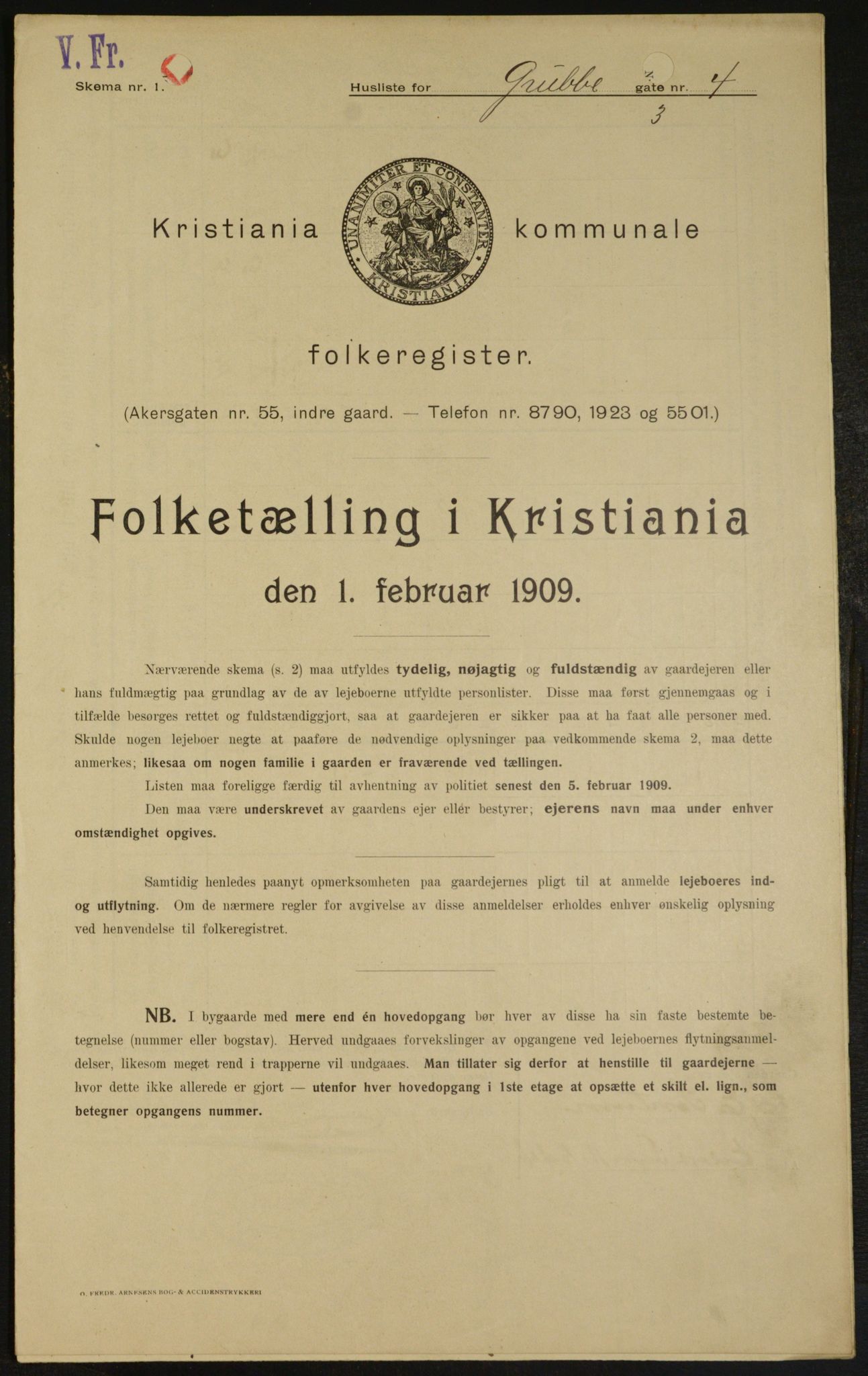 OBA, Kommunal folketelling 1.2.1909 for Kristiania kjøpstad, 1909, s. 27461